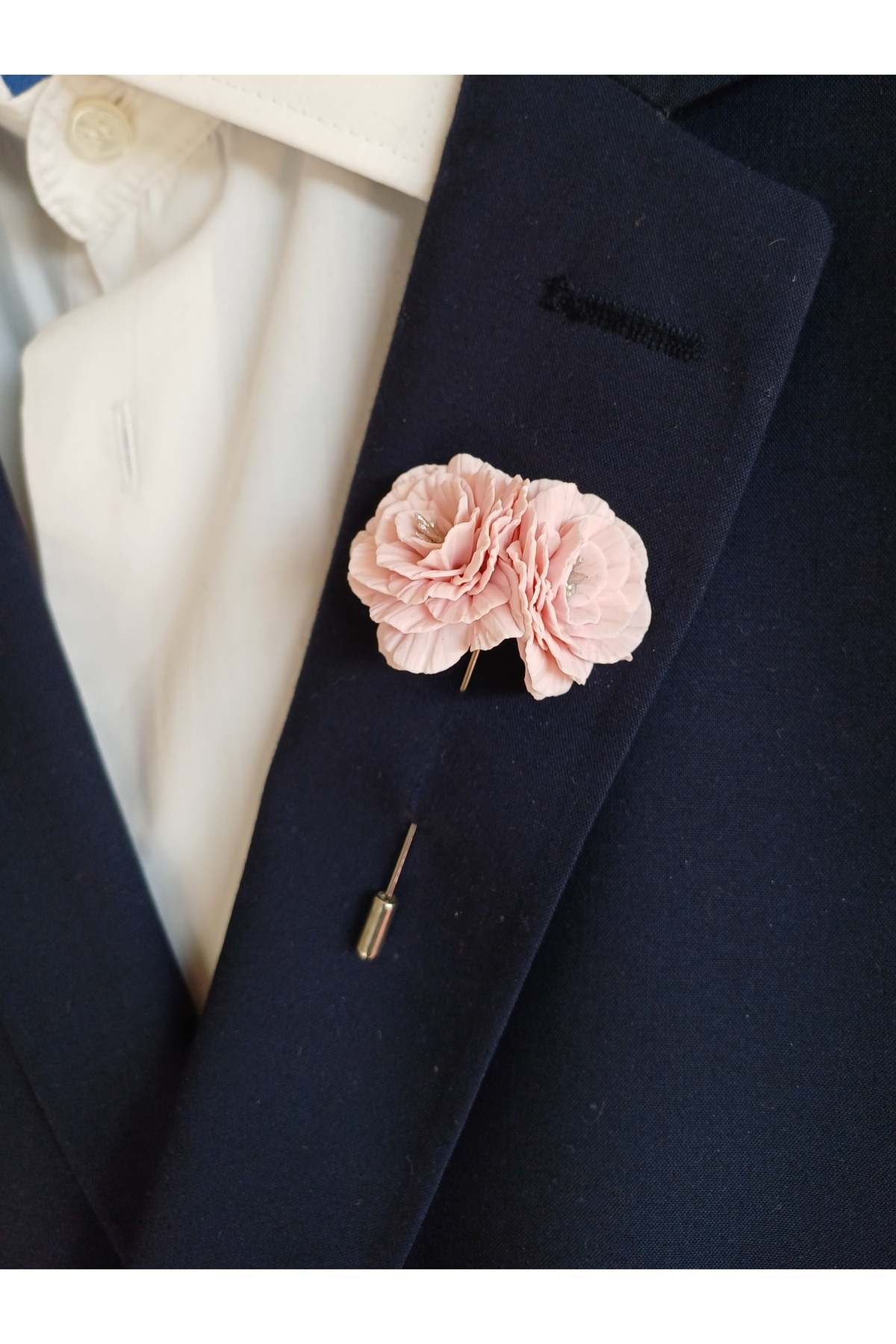 CREATİVESHOP Pudra Şakayık Damat Sağdıç Yaka İğnesi, Damat Yaka Çiçeği, Düğün Aksesuarları, Yaka İğnesi