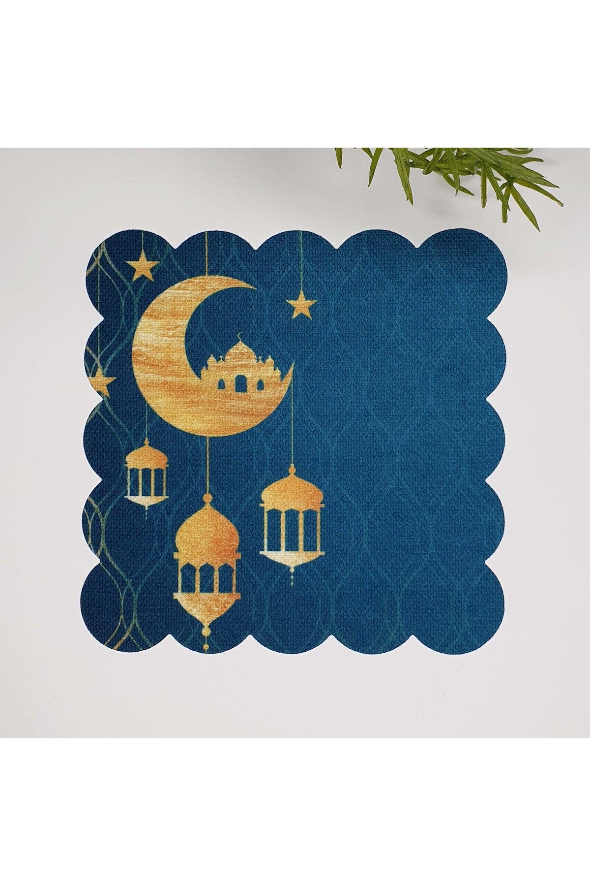 decofav İslami Motif Desenli Cami ve Hilal Ramazan Temalı Kumaş Kokteyl Peçetesi 1 Adet