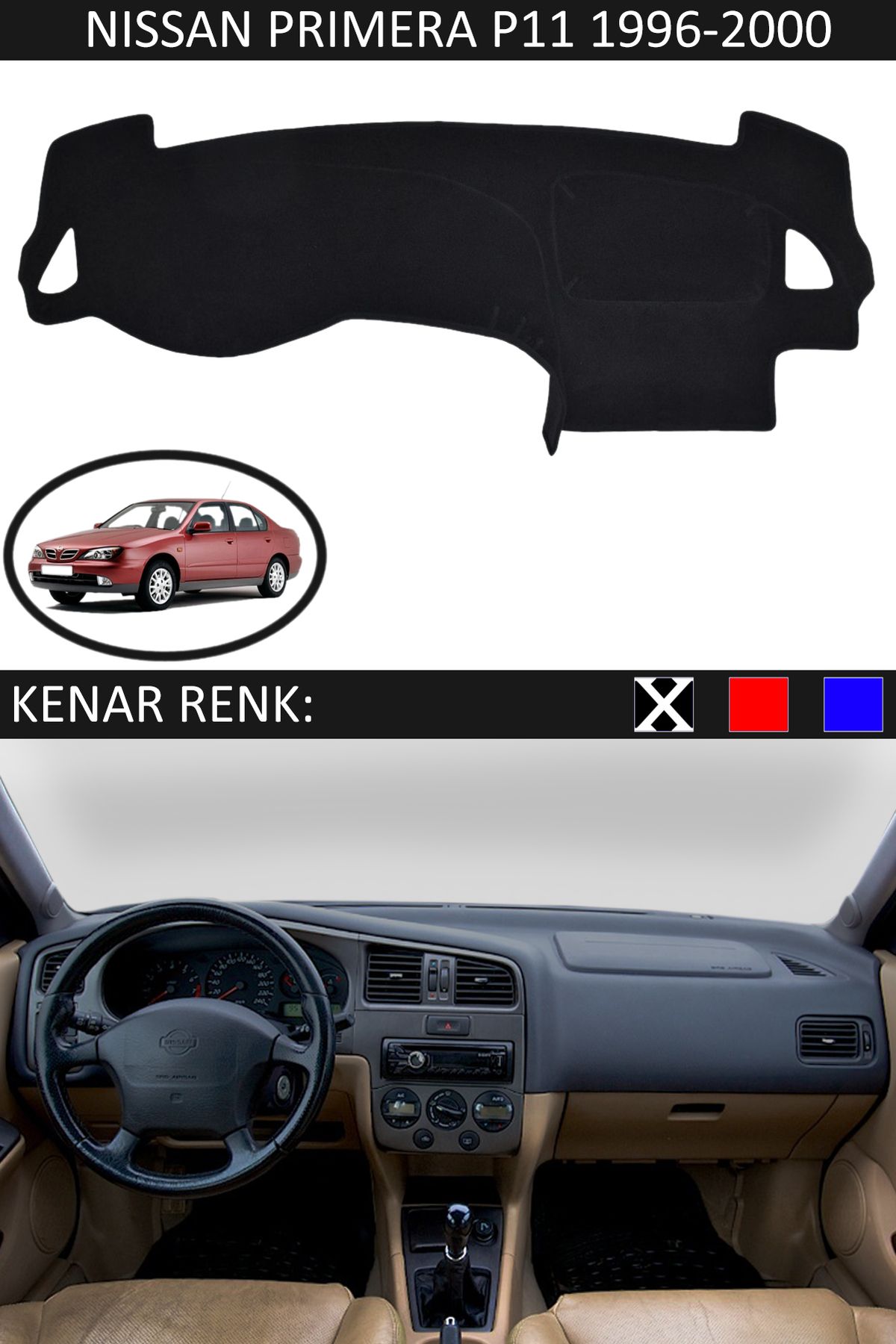 Auralight Nissan Primera P11 1996-2011 İçin Uygun Torpido Koruma Halısı Siyah Kenar Renk Siyah