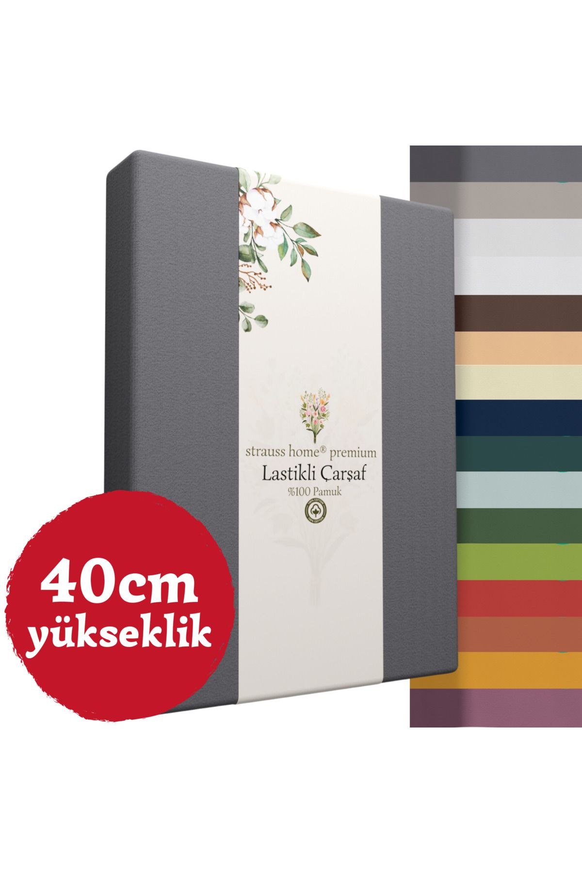 Strauss Home Premium Lastikli Çarşaf YÜKSEK YATAKLARA ÖZEL 40cm yükseklik Penye %100 Pamuk 150gr/m2 OEKO TEX