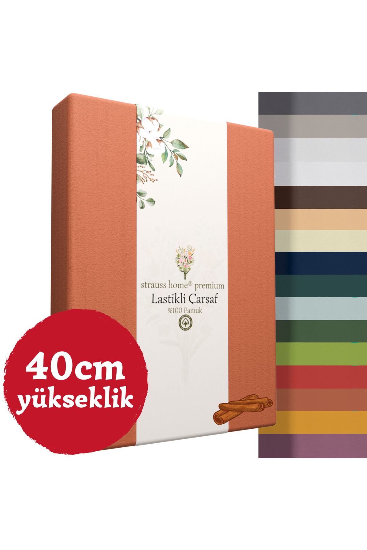 Strauss Home Premium Lastikli Çarşaf YÜKSEK YATAKLARA ÖZEL 40cm yükseklik Penye %100 Pamuk 150gr/m2 OEKO TEX