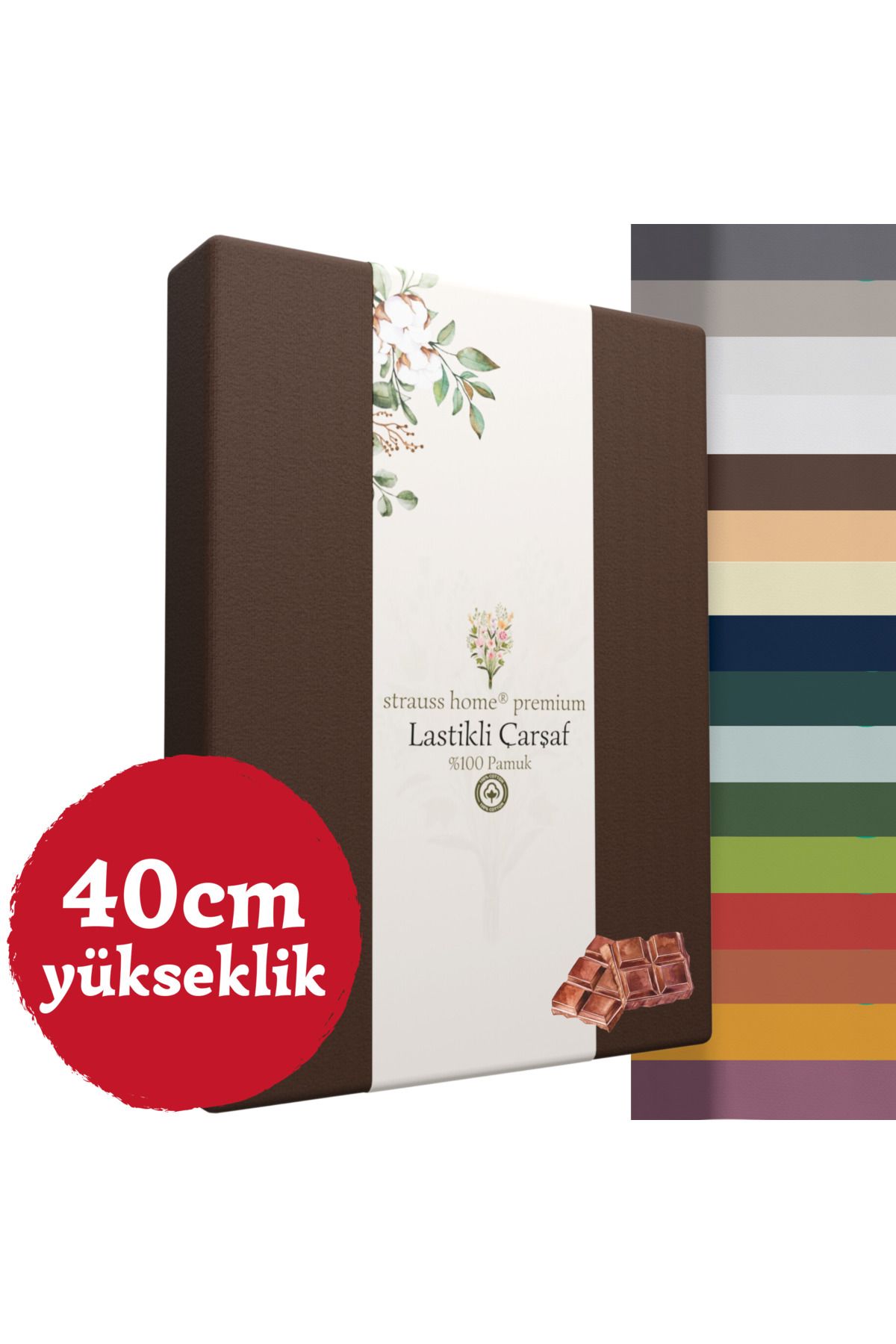 Strauss Home Premium Lastikli Çarşaf YÜKSEK YATAKLARA ÖZEL 40cm yükseklik Penye %100 Pamuk 150gr/m2 OEKO TEX