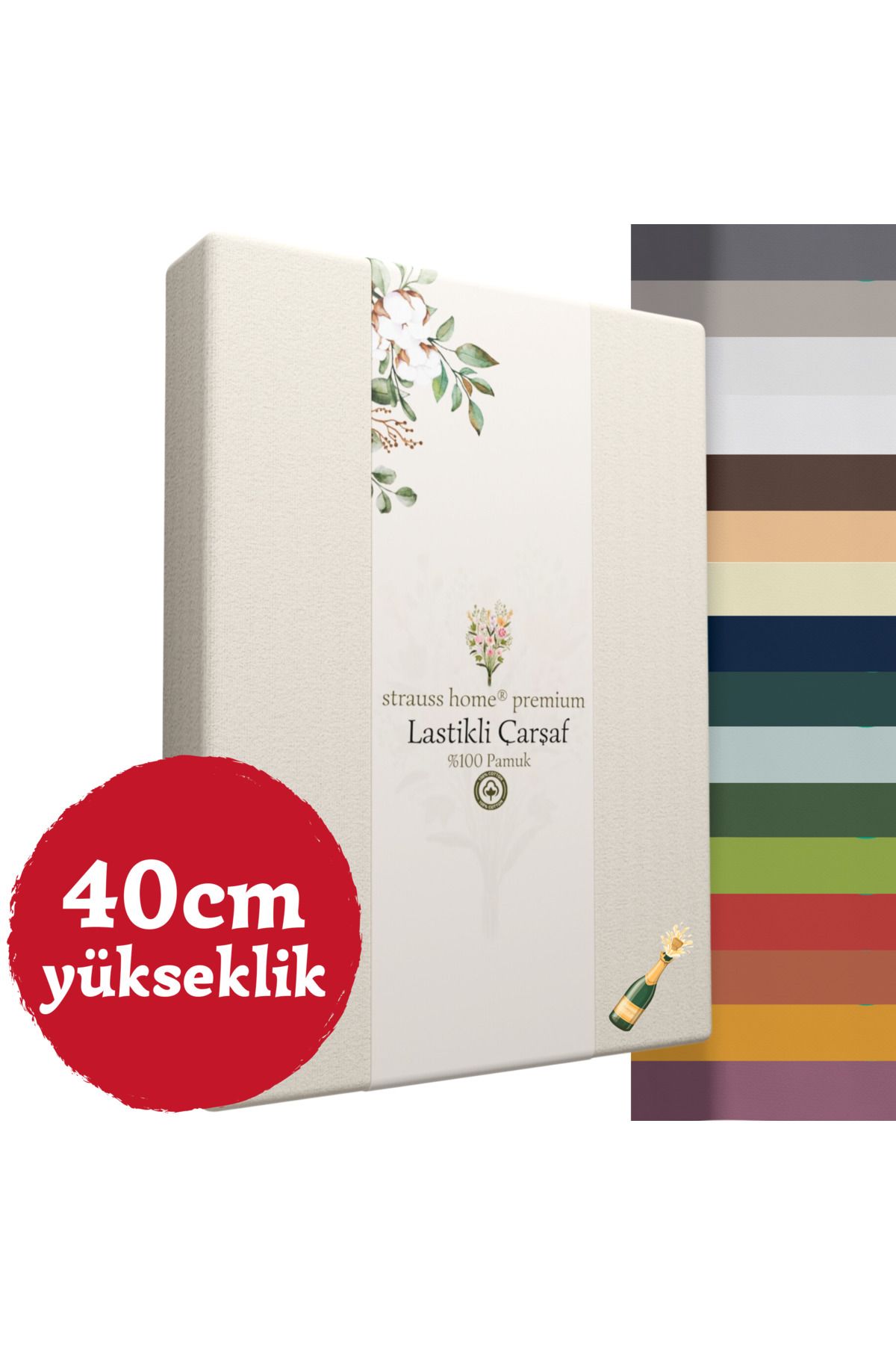 Strauss Home Premium Lastikli Çarşaf YÜKSEK YATAKLARA ÖZEL 40cm yükseklik Penye %100 Pamuk 150gr/m2 OEKO TEX