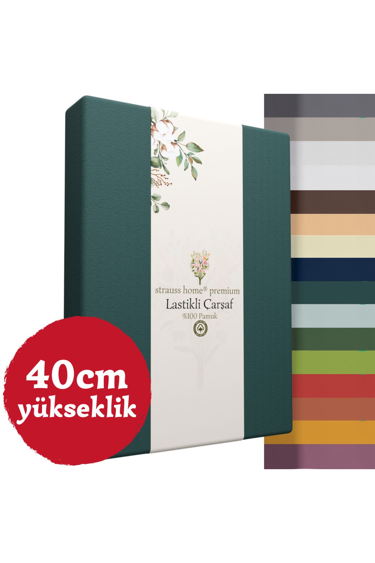 Strauss Home Premium Lastikli Çarşaf YÜKSEK YATAKLARA ÖZEL 40cm yükseklik Penye %100 Pamuk 150gr/m2 OEKO TEX