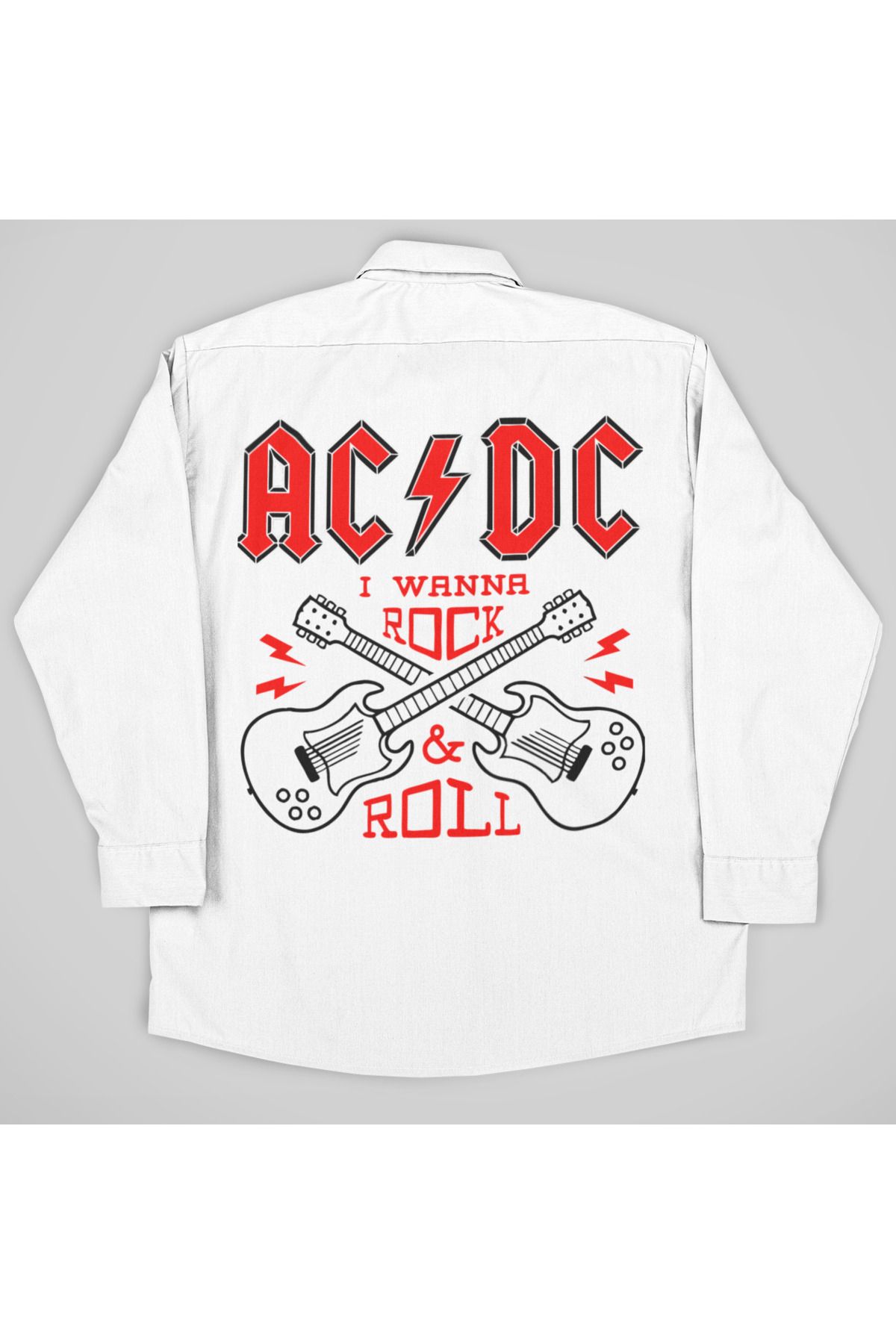 SEVBANO AC DC Müzik Grubu Rock & Roll Yazılı Unisex Rock Metal Baskılı Gömlek