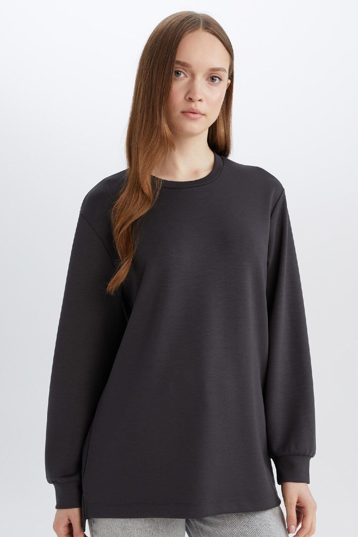 DeFacto-Regular Fit Crew Neck Basic Plain Sweatshirt Tunic D4598Ax25Sp 3