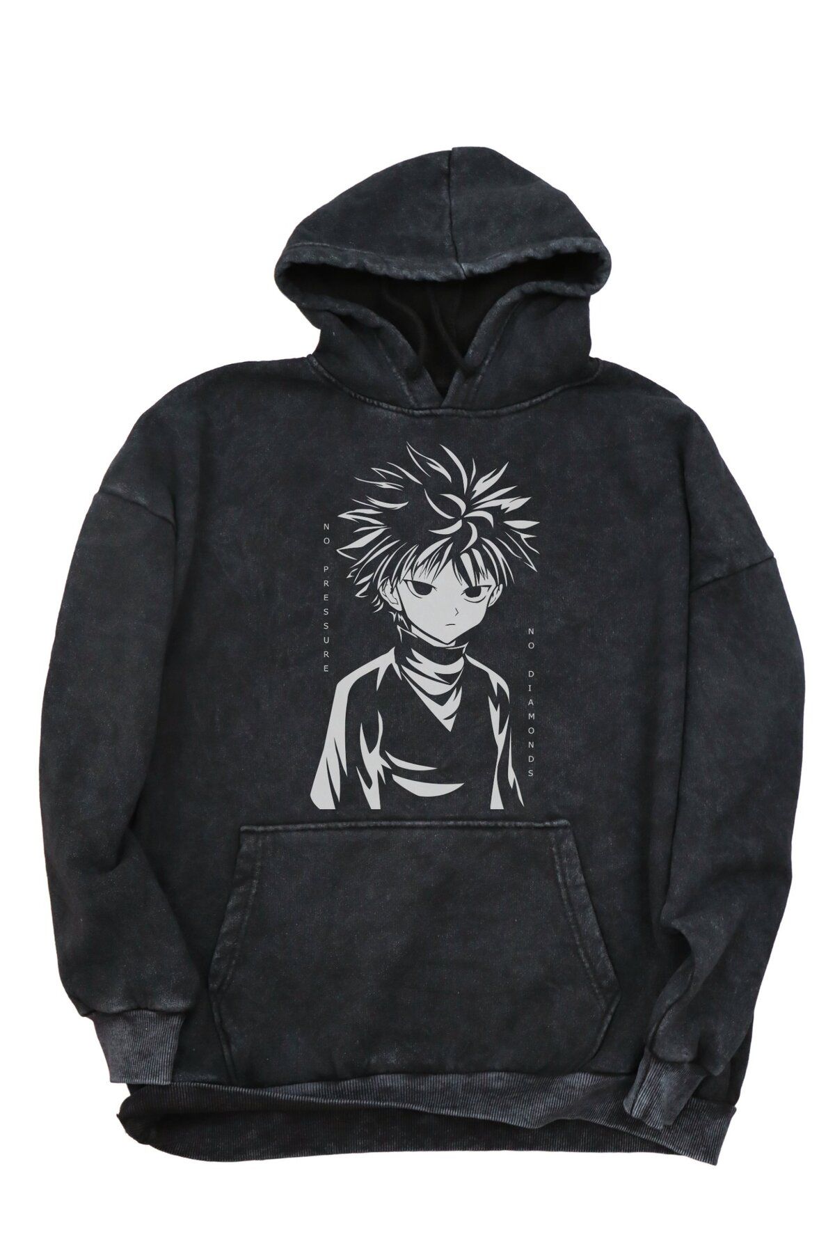 Fuddy Moda Oversize Killua Zoldyck Baskılı Kapüşonlu Yıkamalı Sweatshirt, Unisex Hunter X Hunter Anime Hoodie