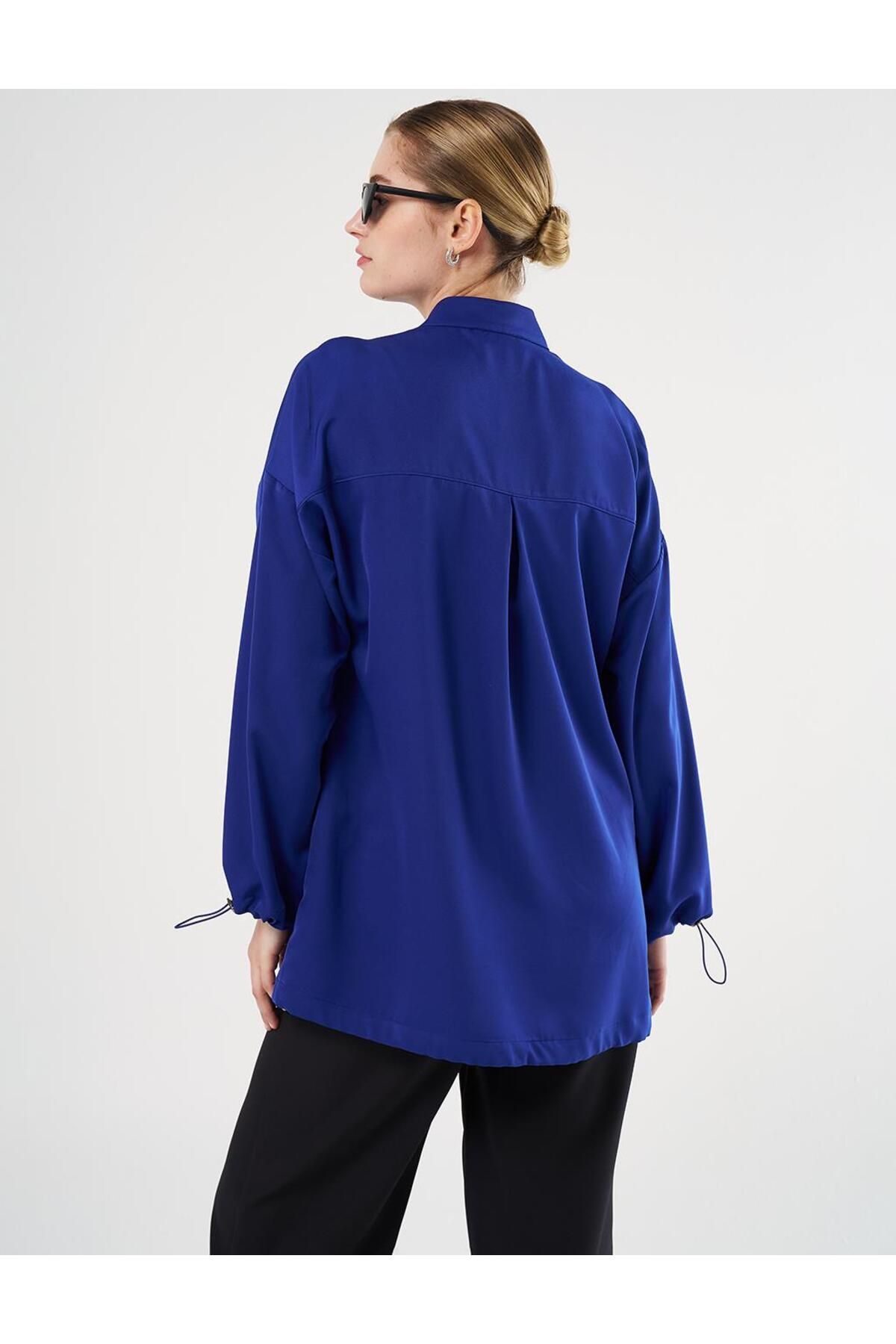 Kayra-Saks Color Shiny Buttoned Stand Collar Tunic 3