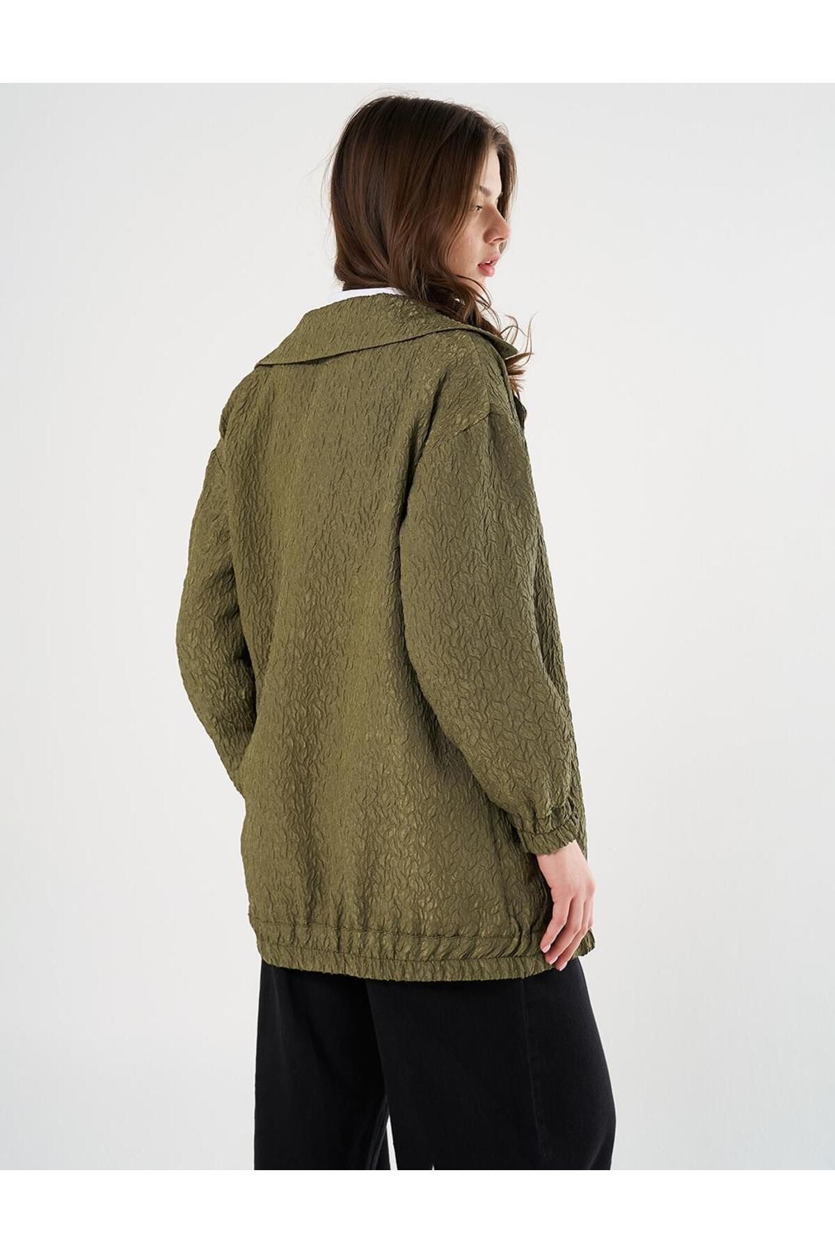 Kayra-Khaki Double Breasted Wafer Jacket 5
