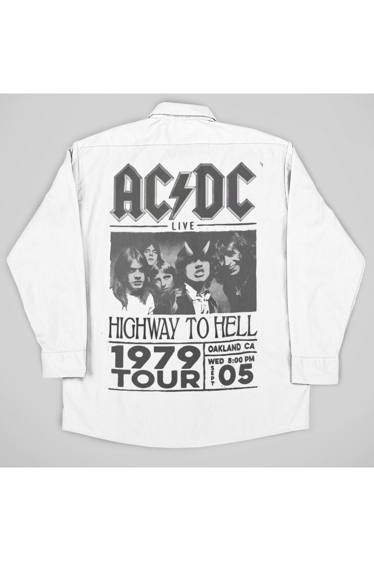 SEVBANO AC DC Highway To Hell 1979 Tour Müzik Grubu Baskılı Unisex Vintage Rock Metal Cepli Gömlek