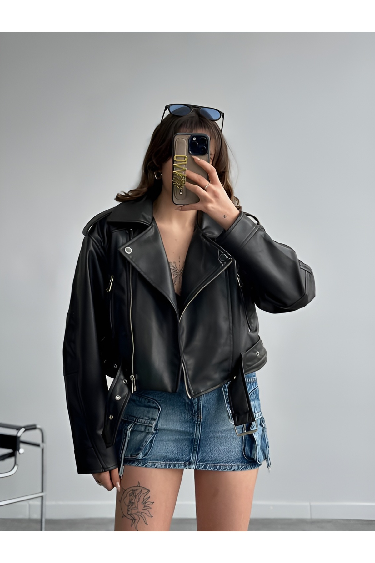 Lui Fashion Prevelika kožna biciklistička jakna sa kaišom