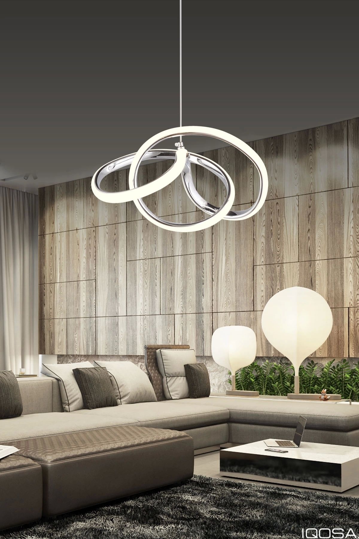 NZL Lighting Modern Luxury Kıvrımlı Üç Renkli Krom Sarkıt Ledli Oturma Odası Avize ve Salon Ledli Avize