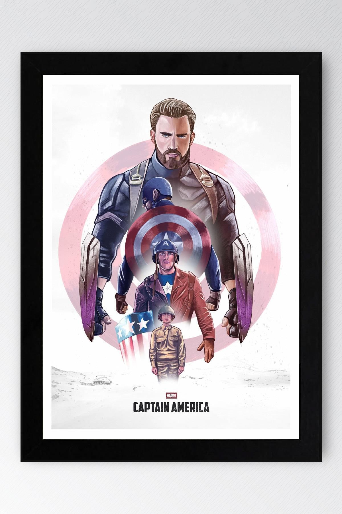 Saturn Captain America Çerçeveli Tablo - Kaptan Amerika Marvel Poster Tablo