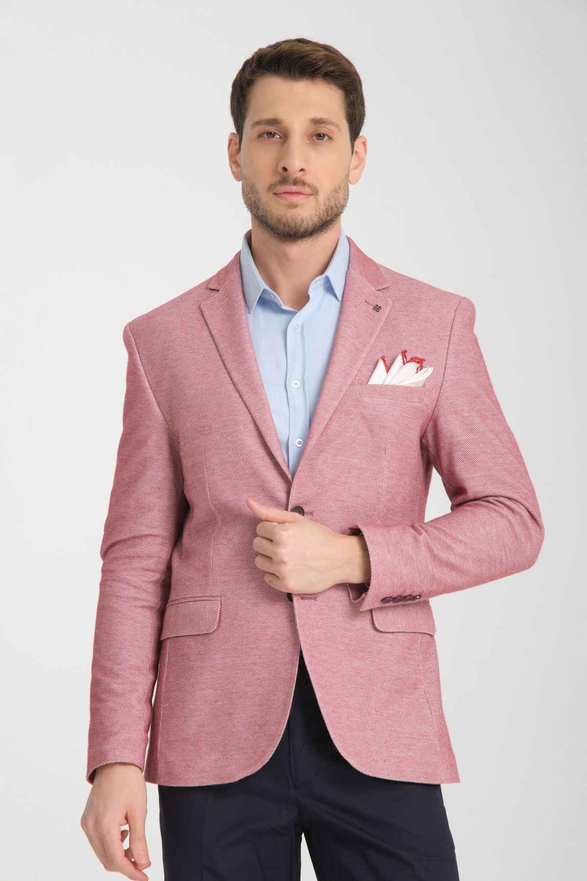 Frappoli Poçena Erkek Bordo Esnek Kumaş Slim Fit Dar Kesim Blazer Ceket