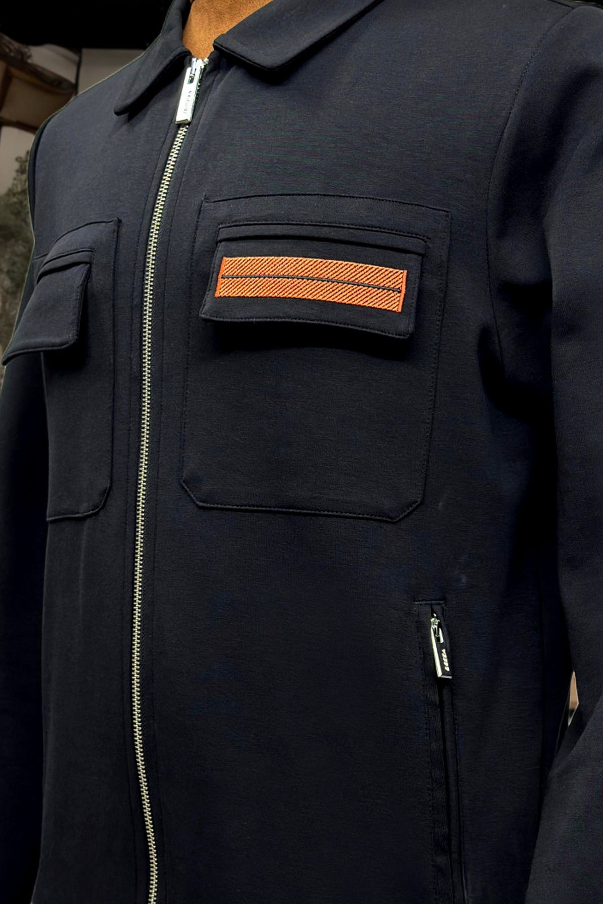 BESSA-Jachetă bomber neagră pentru bărbați - cu fermoar, căptușeală și buzunare cu clapă 5