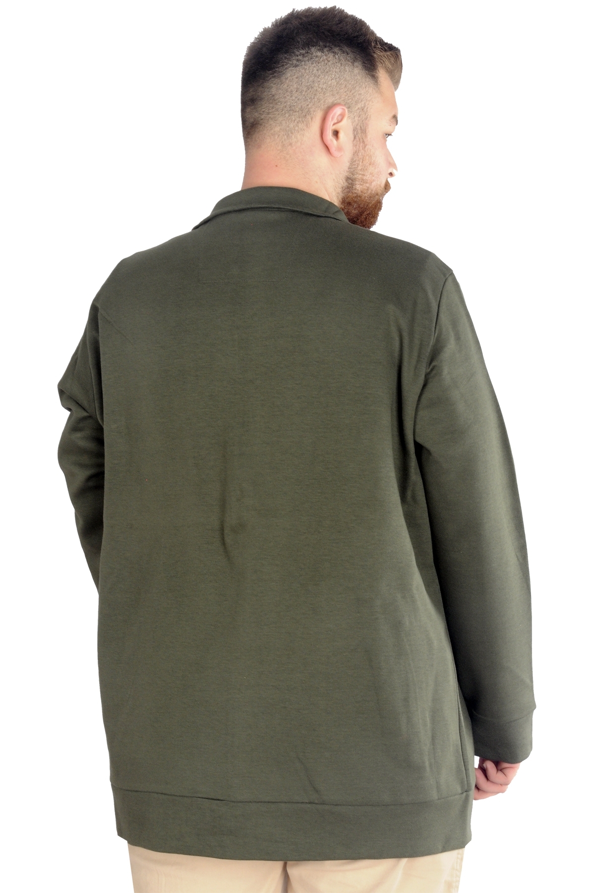 ModeXL Mode XL Buyuk Beden Erkek Hırka Fermuarlı Stell Dik Yaka 20571 Haki görsel 3