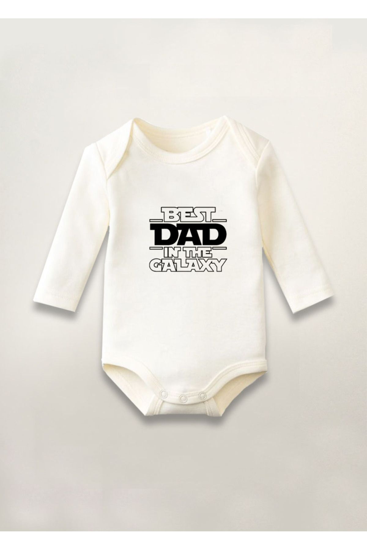sielta Best Dad The Galaxy Baskılı Pamuklu Uzun Kollu Çıtçıtlı Bebek Body Zıbın Atlet Tulum