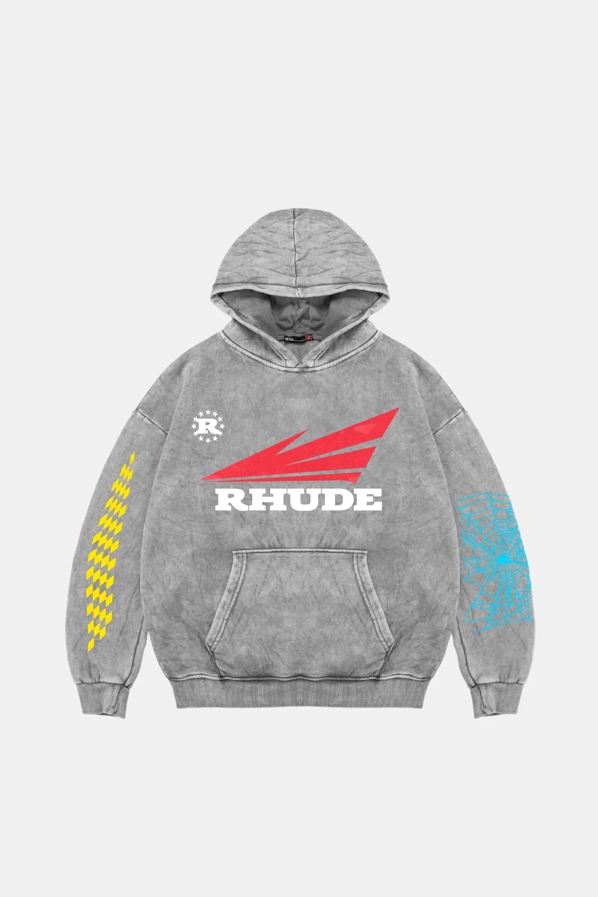 Bak Moda Rhude Baskılı Oversize Unisex Yıkamalı Beyaz Hoodie