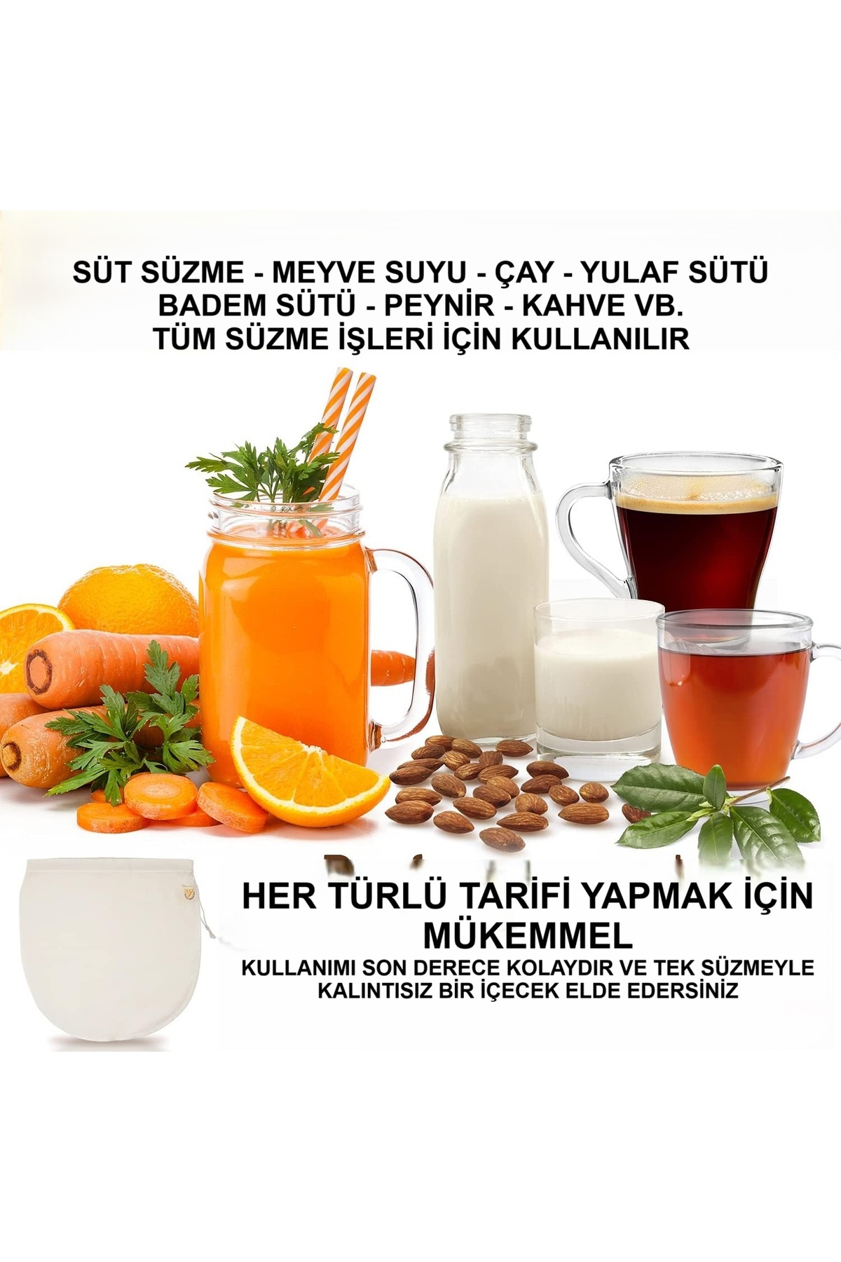 Ferdys Çok Amaçlı Süzme Torbası, Süt Süzme Torbası, %100 Doğal Süzme Torbası, Bez poşet fotoğrafı 3 (önizleme)