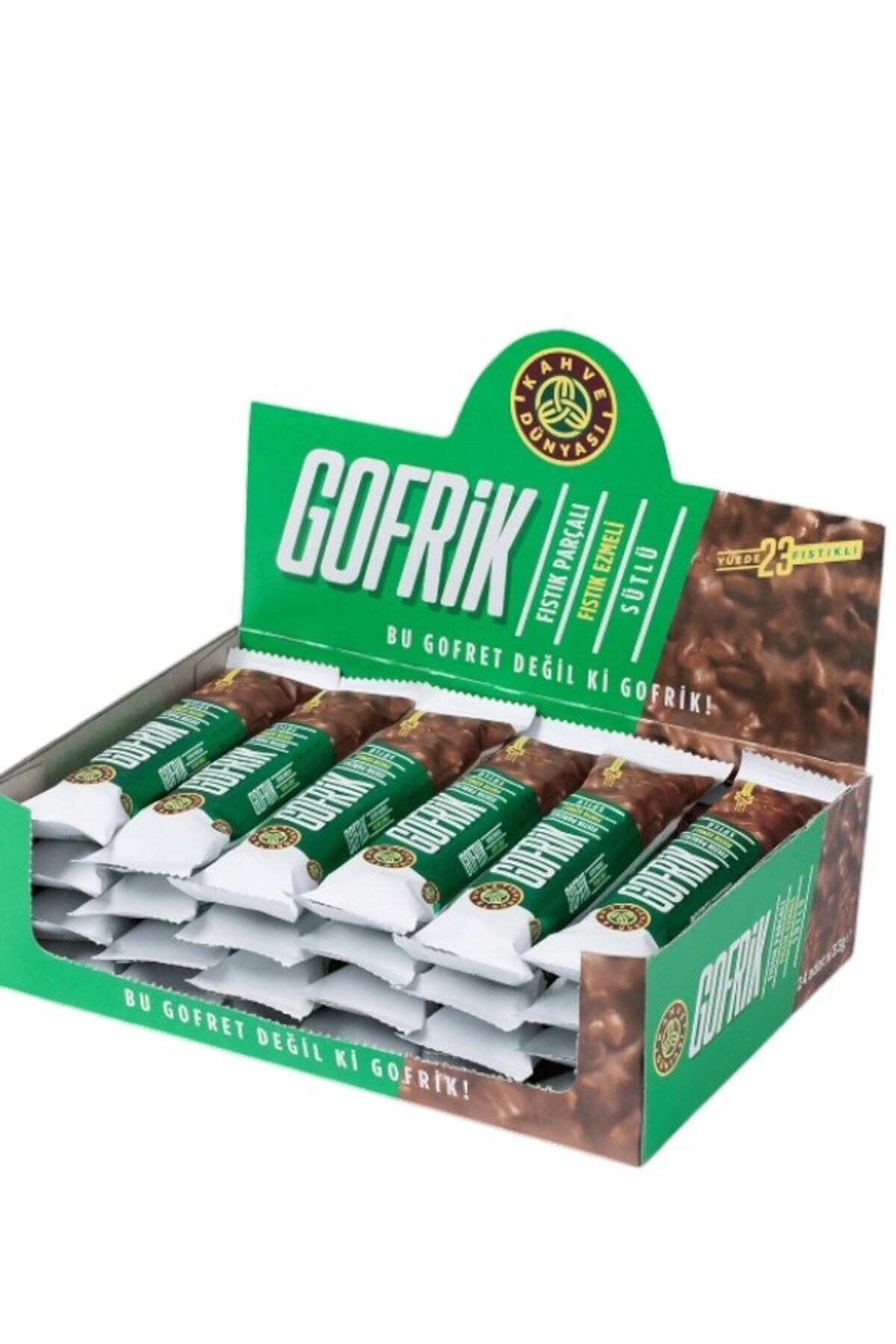 Kahve Dünyası Gofrik Sütlü Antep Fıstık Ezmeli Boz Antep Fıstık Parçalı 33 Gr x 24 Adet