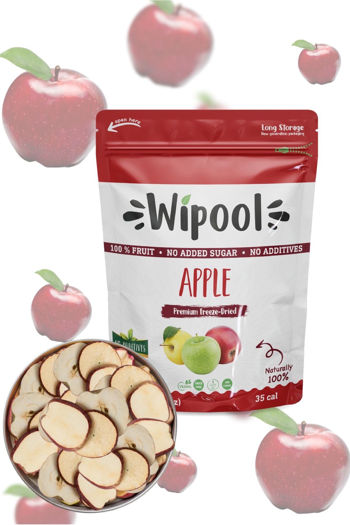 wipool organic discover the healthy life Wipool Dondurularak Kurutulmuş Meyve 3'lü Paket Siyah İncir, Yeşil İncir, Elma - Freeze Dried Meyve