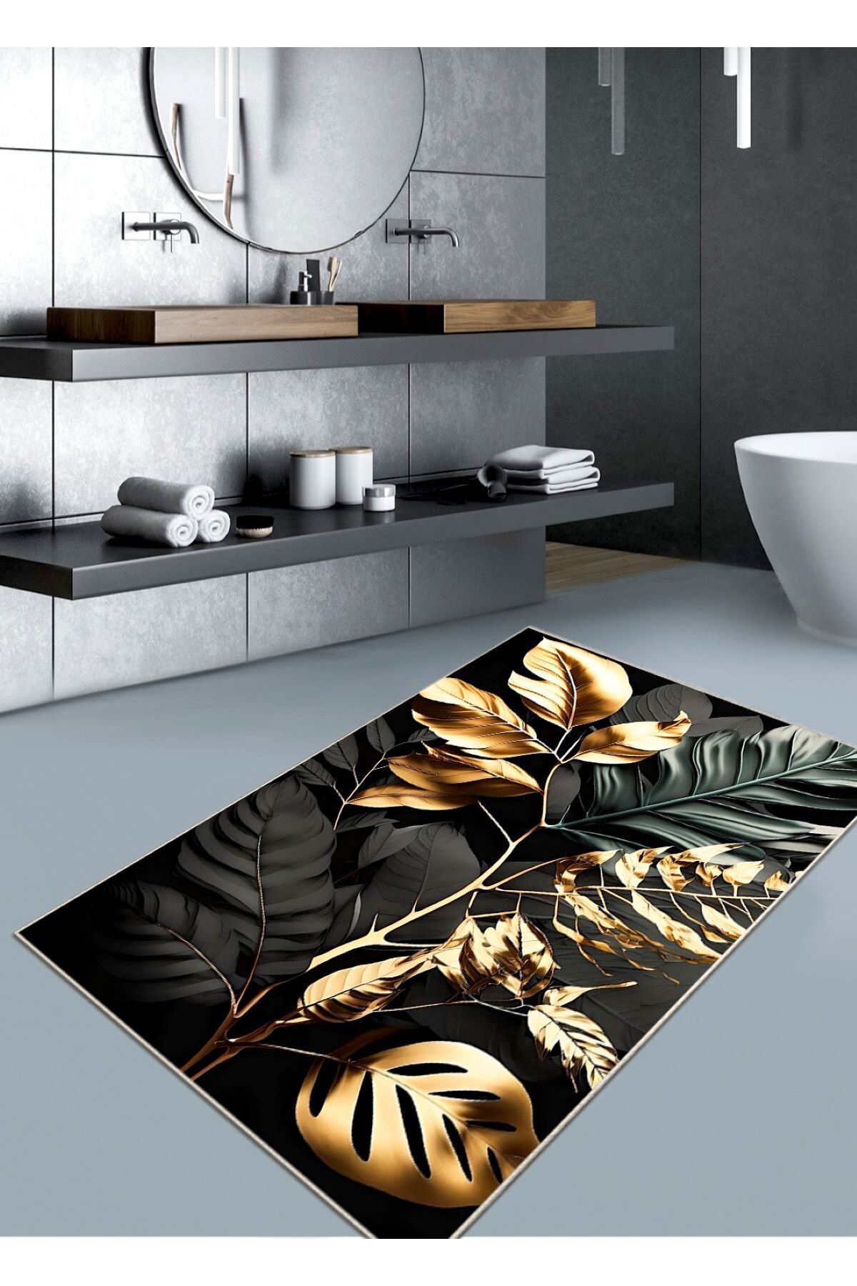 Ardizayn Gold Leaf - Kaymaz, Pamuk Dokuma Taban (80x120 cm) Banyo Halısı