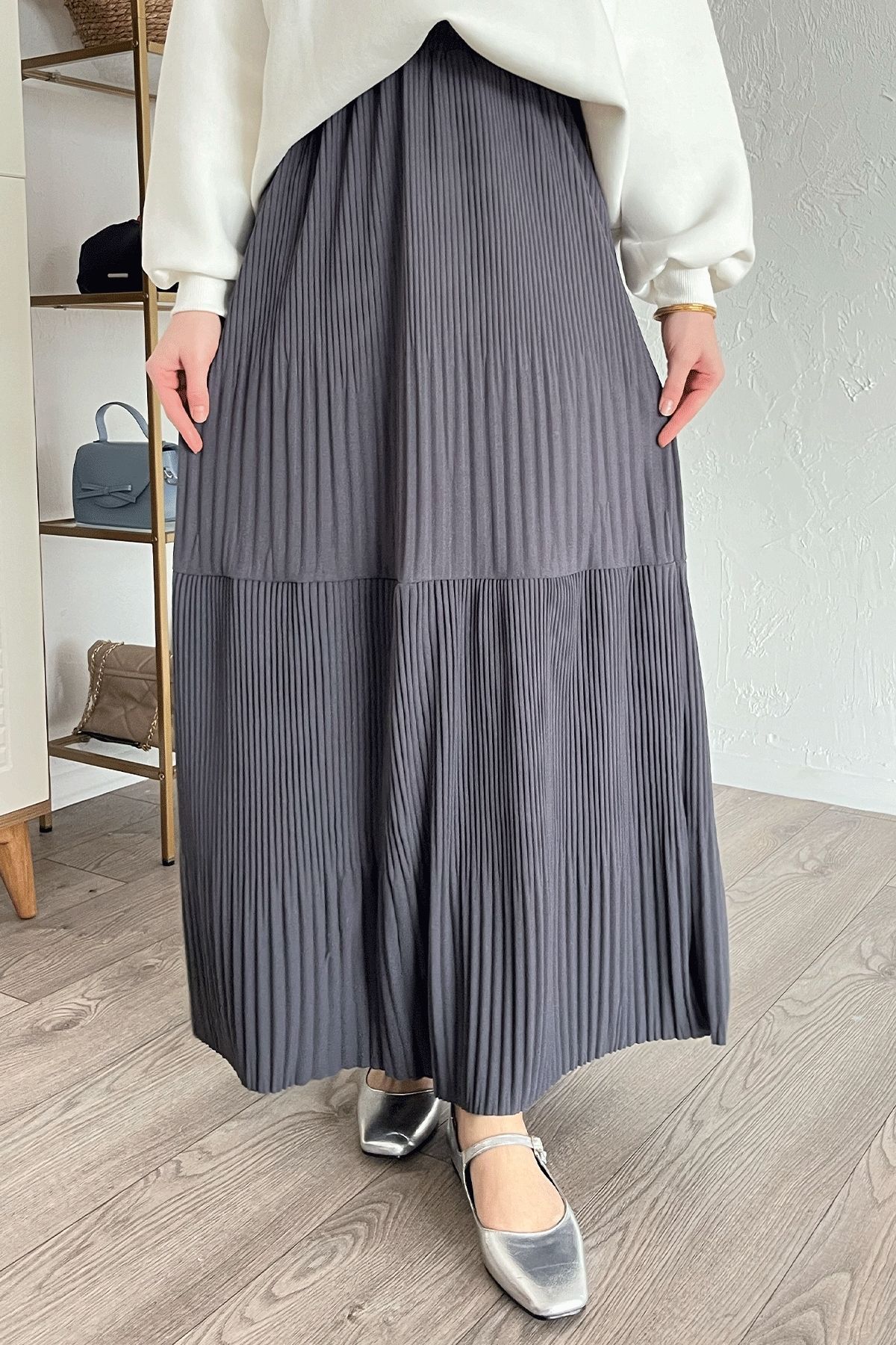 InStyle-Fusta plisată Scuba Crepe Antracit 3