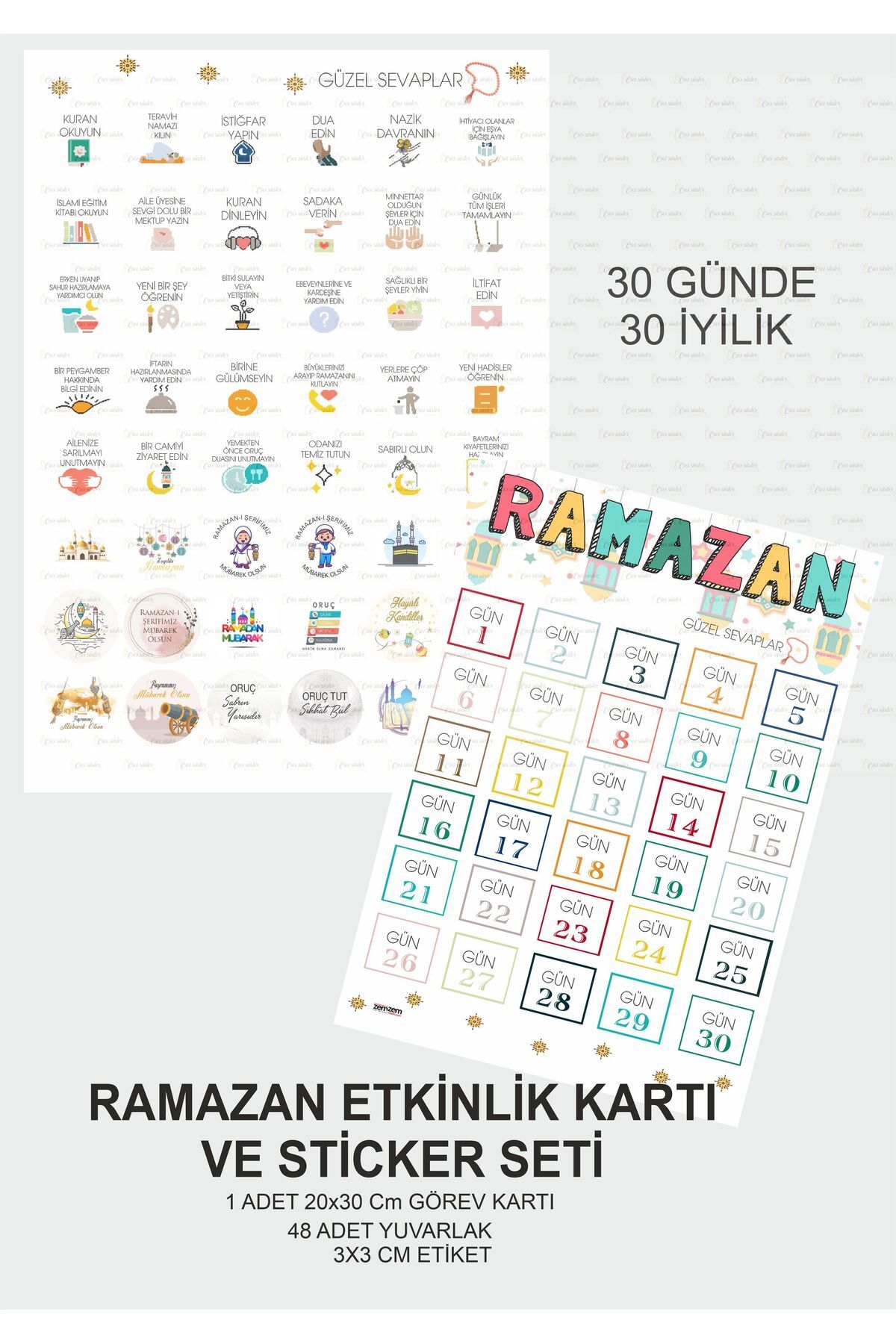 43 cici süsler organizasyon Ramazan  Planlayıcı Aktivite Görev Kartı ve Sticker Çocuklara Özel