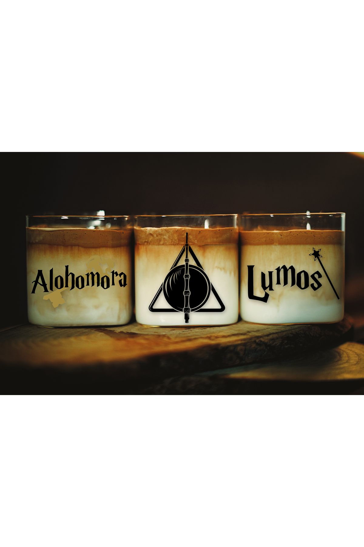 Caga Home CAGA Pinterest 3 ADET Harry Potter LUMOS ALOHOMORA ve ÖLÜM YADİGARLARI Kahve Bardağı Cam Bardak