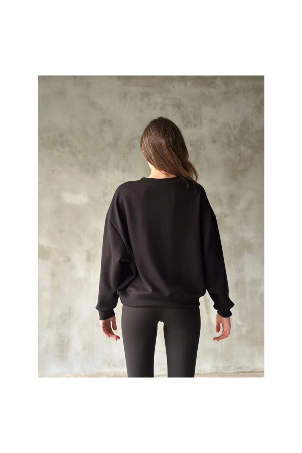 LUCKY LİFE Osy Modal Yumuşak Dokulu Kumaş Bisiklet Yaka Oversize Sweatshirt - Siyah