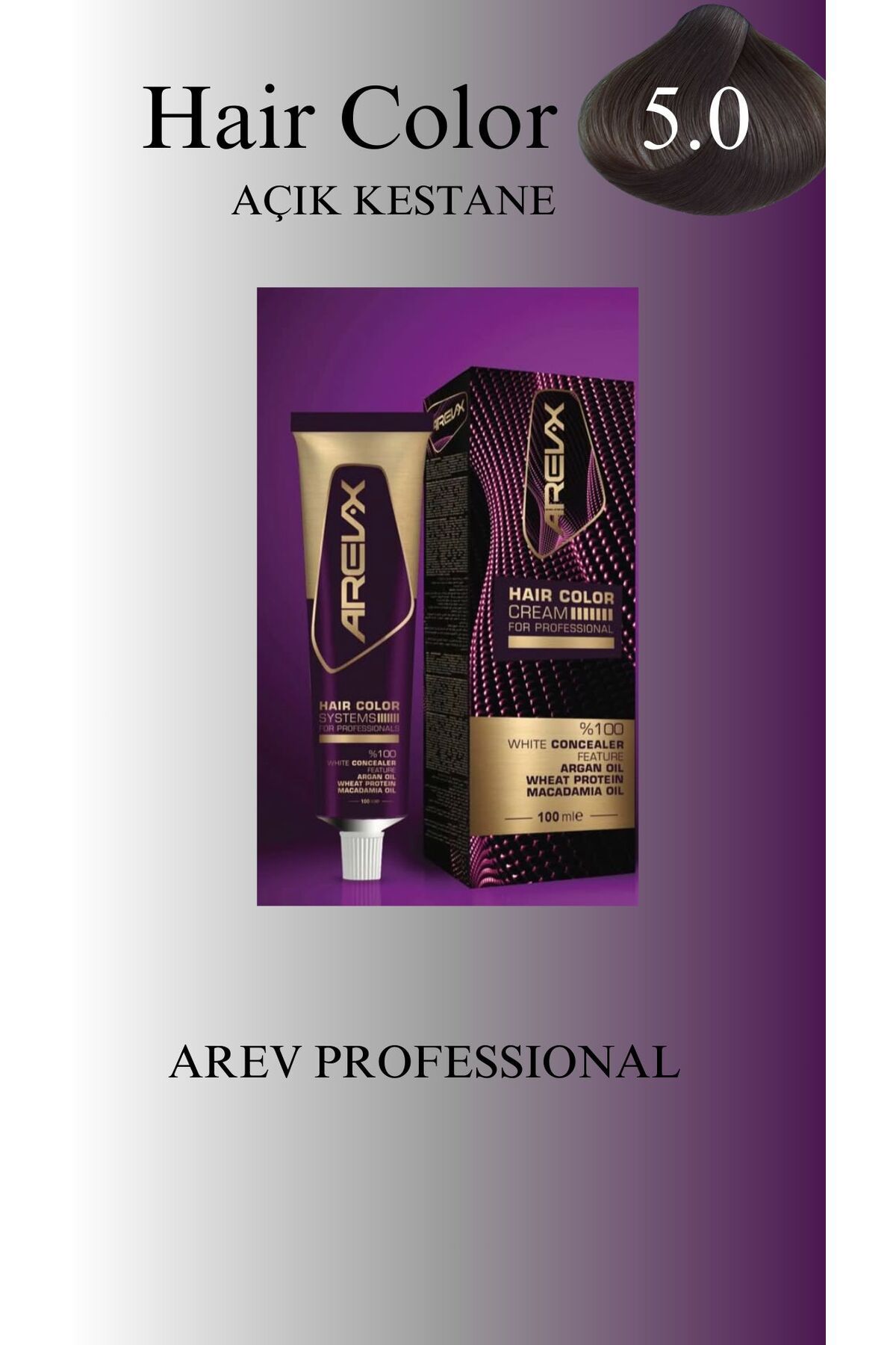 arev professional AREV PROFESSİONAL SİNGLE TÜP BOYA 5.0 AÇIK KESTANE