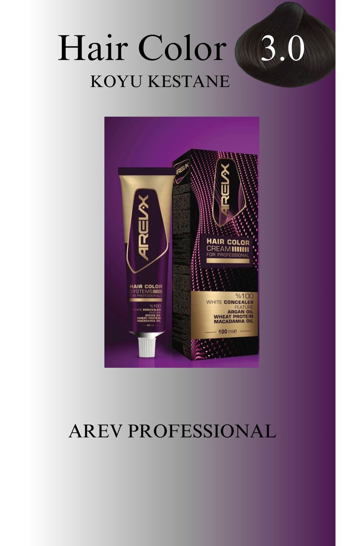 arev professional AREV PROFESSİONAL SİNGLE TÜP BOYA 3.0 KOYU KESTANE