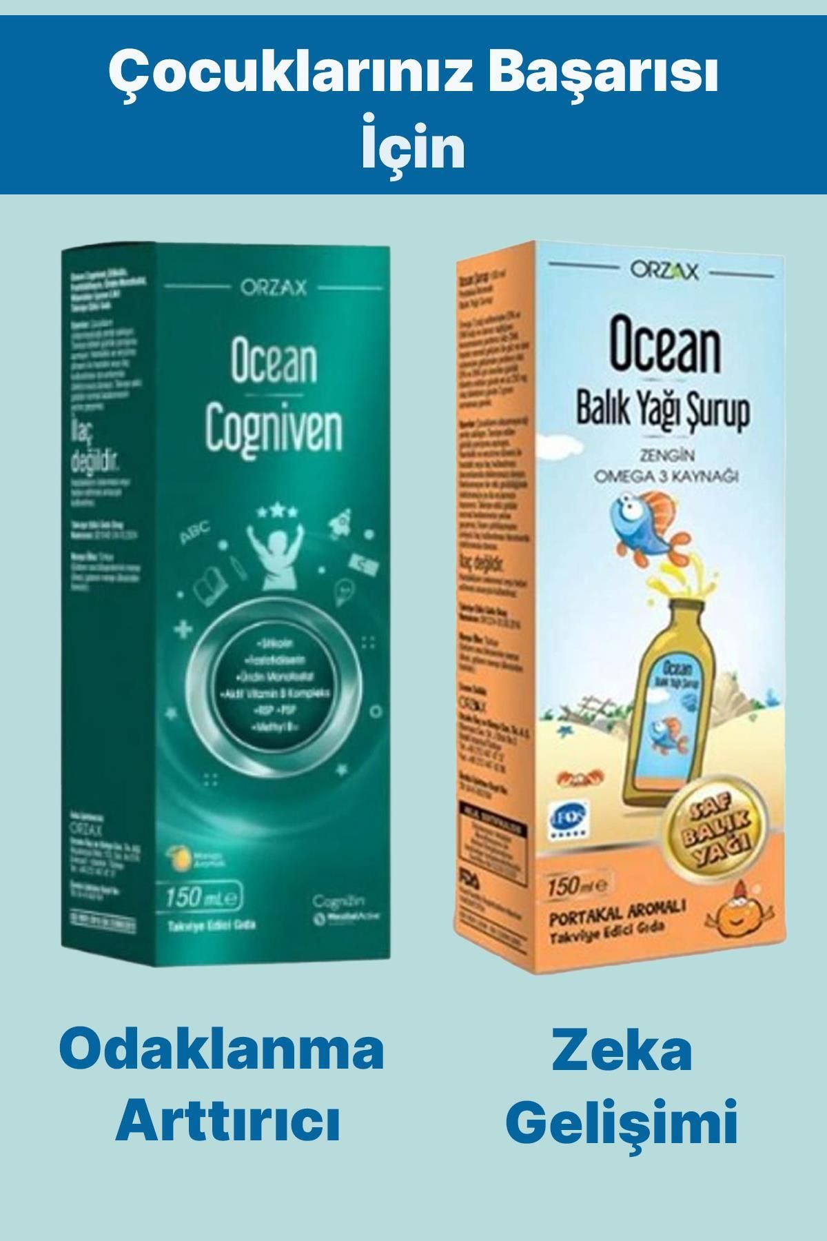 Ocean Omega 3 Portakallı Balık Yağı Şurubu 150 Ml + Ocean Cogniven Likit 150 Ml