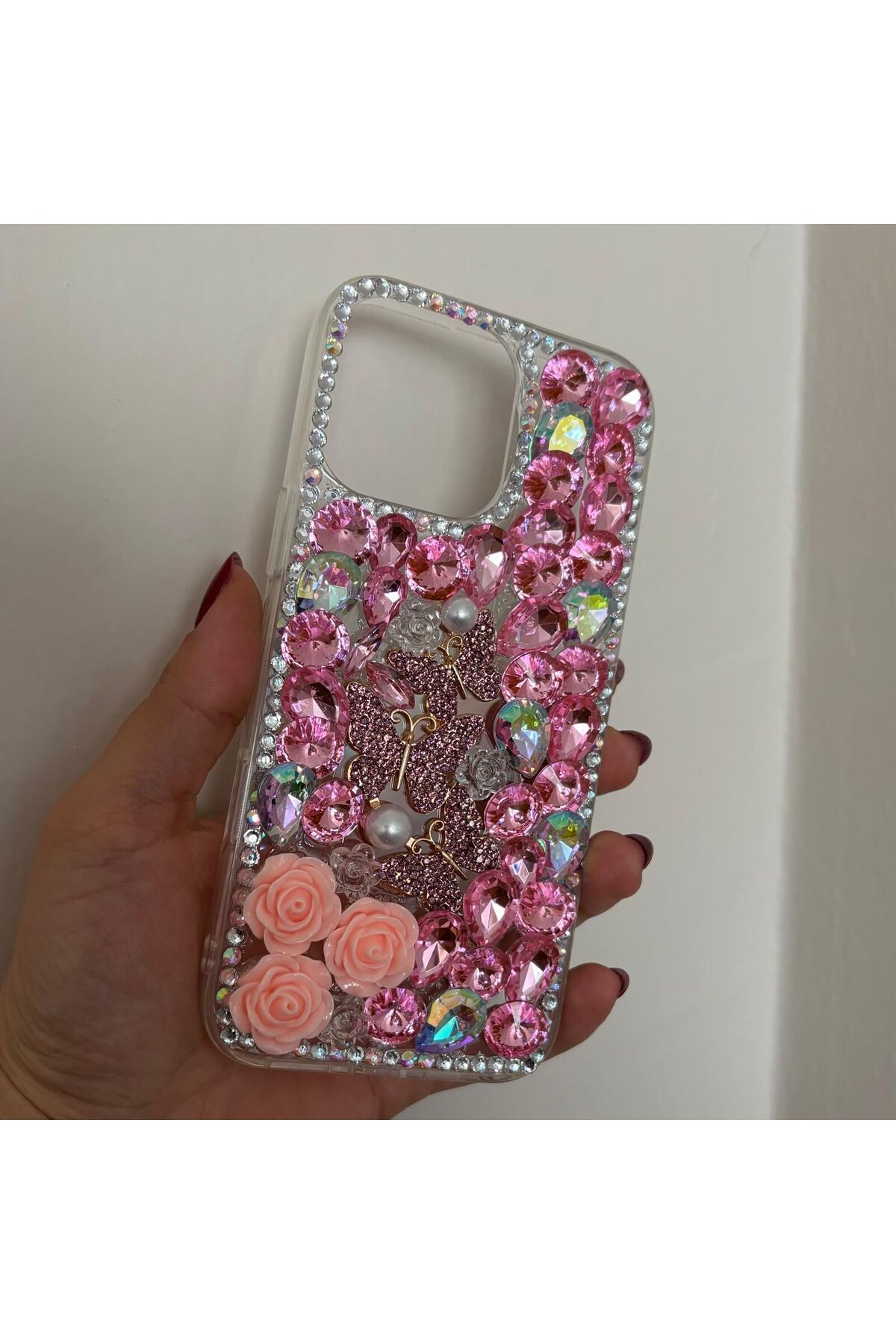 EPACENTER DaisyCase Lüks Taş Ve Çiçek Tasarımlı Iphone 16 Pro Max Kılıf-Pembe