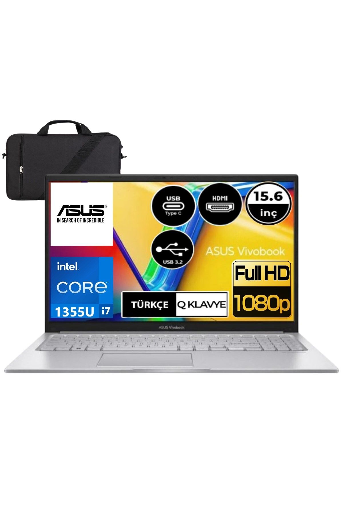 ASUS Vivobook 15 X1504VA Intel Core i7-1355U 12 GB RAM 512GB SSD 15.6'' FHD FreeDOS + ÇANTA