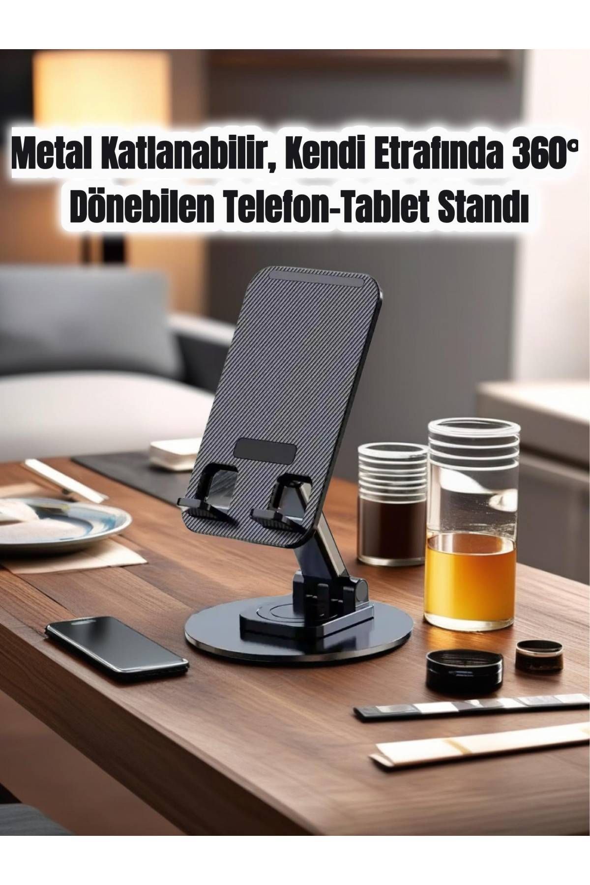 MEDUSHOP Metal Katlanabilir, Kendi Etrafında 360° Dönebilen Telefon-Tablet Standı