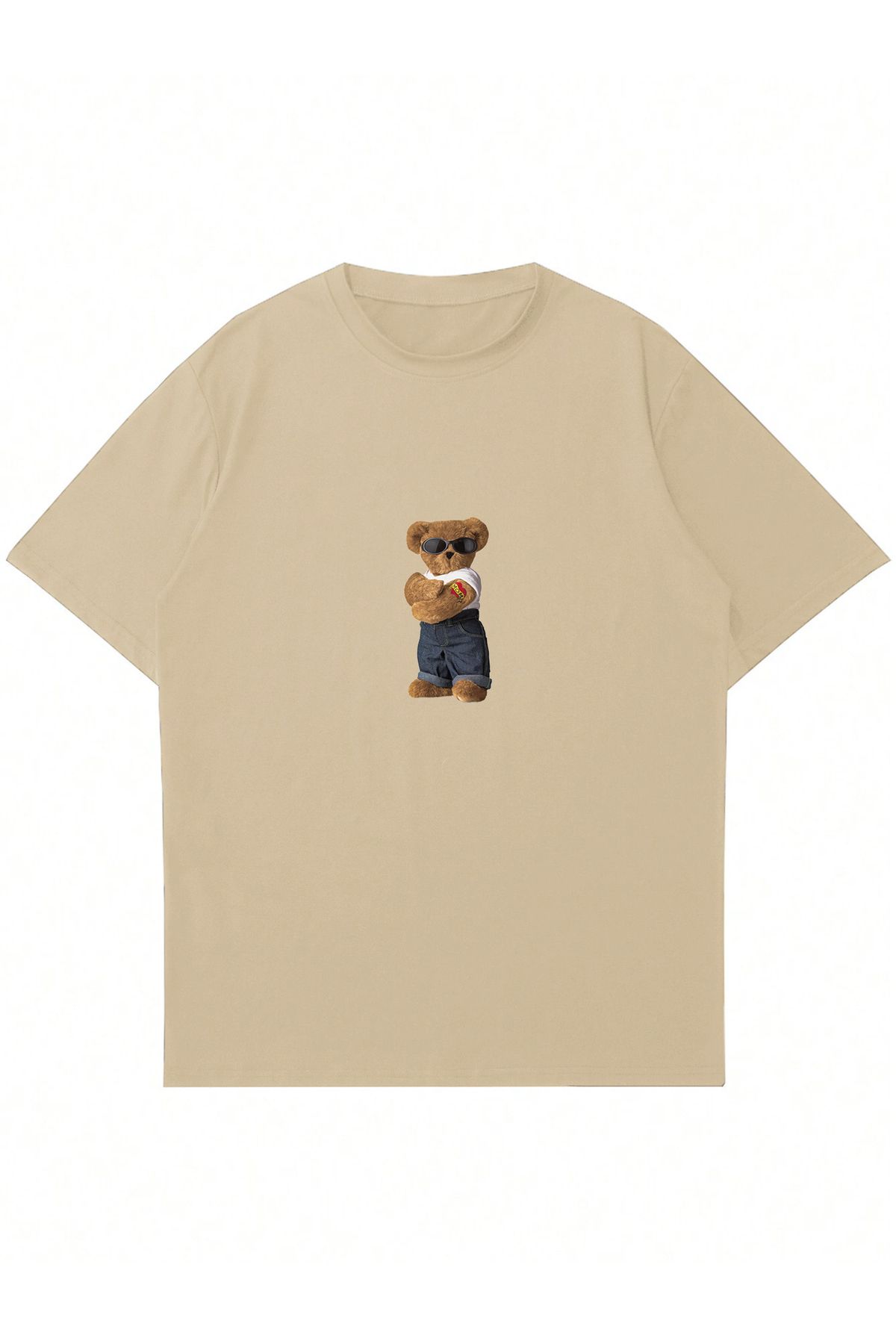 Mad&Calf Unisex Teddy Bear Baskılı Bisiklet Yaka Oversize Tshirt