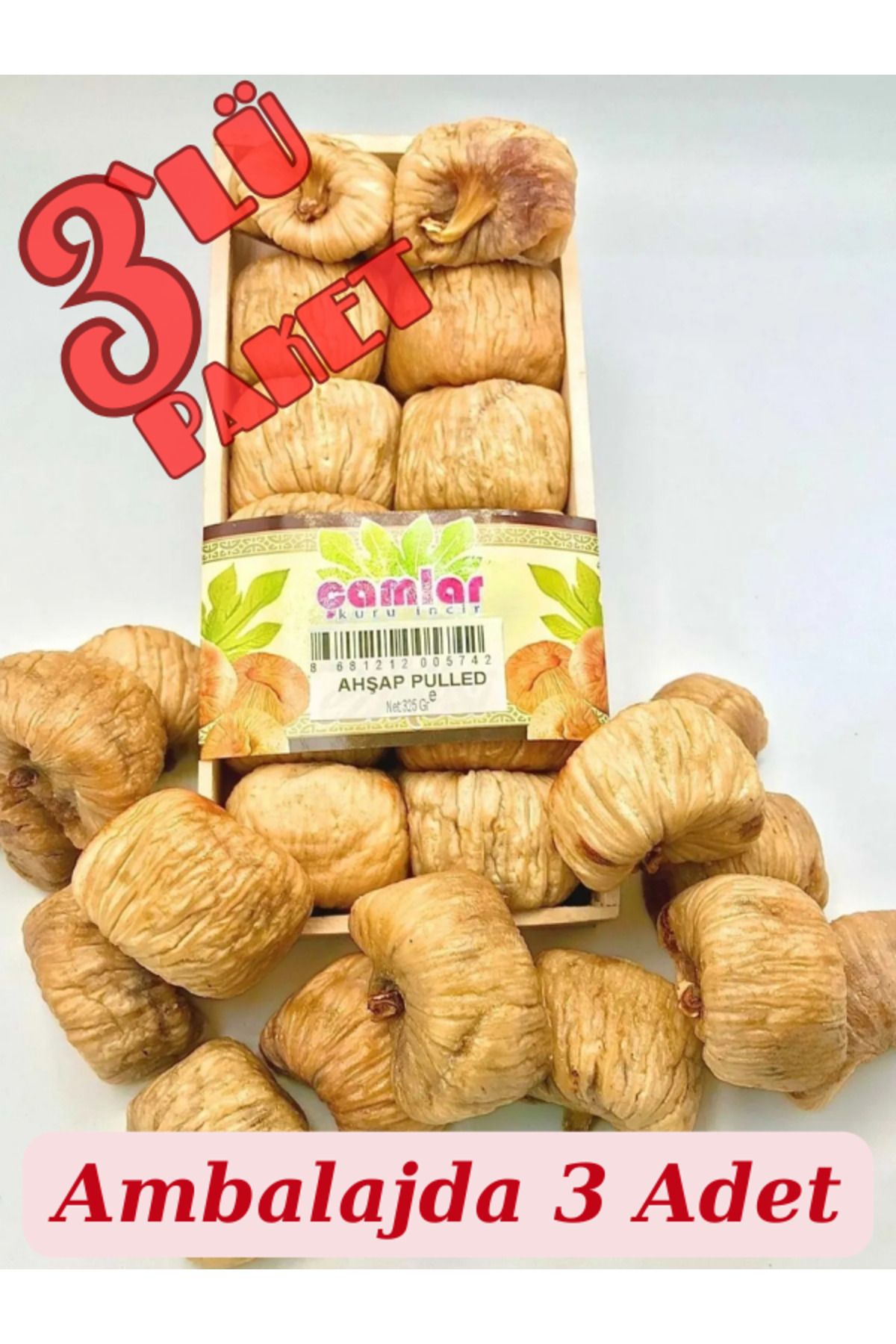 çamlar 3'lü Paket Doğal Kuru Incir Jumbo Boy Ahşap Tabak 325 Gr