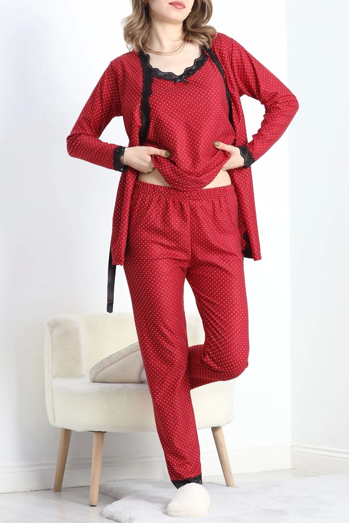 Butik 3'Lü Set Pijama Takımı Kırmızı - 30164.1050.