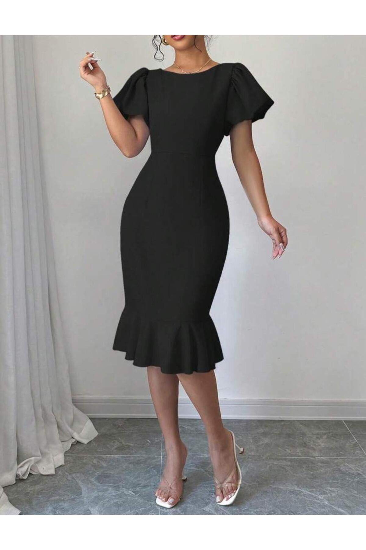 Styling Park-Balloon Sleeve Midi Dress with Ruffled Hem 3