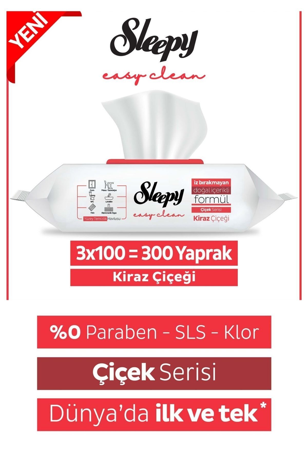 Sleepy Yüzey Temizleme Havlusu Kiraz Çiçeği 3x100 (300 Yaprak)