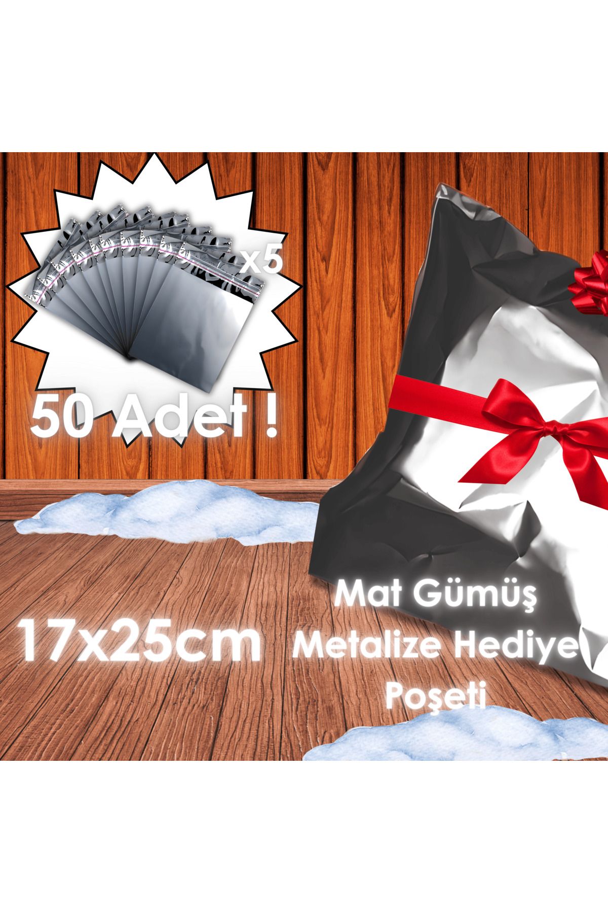 Ethex Mat Yapışkanlı Metalize Poşet (17x25 cm, Gümüş, 50 Adet)