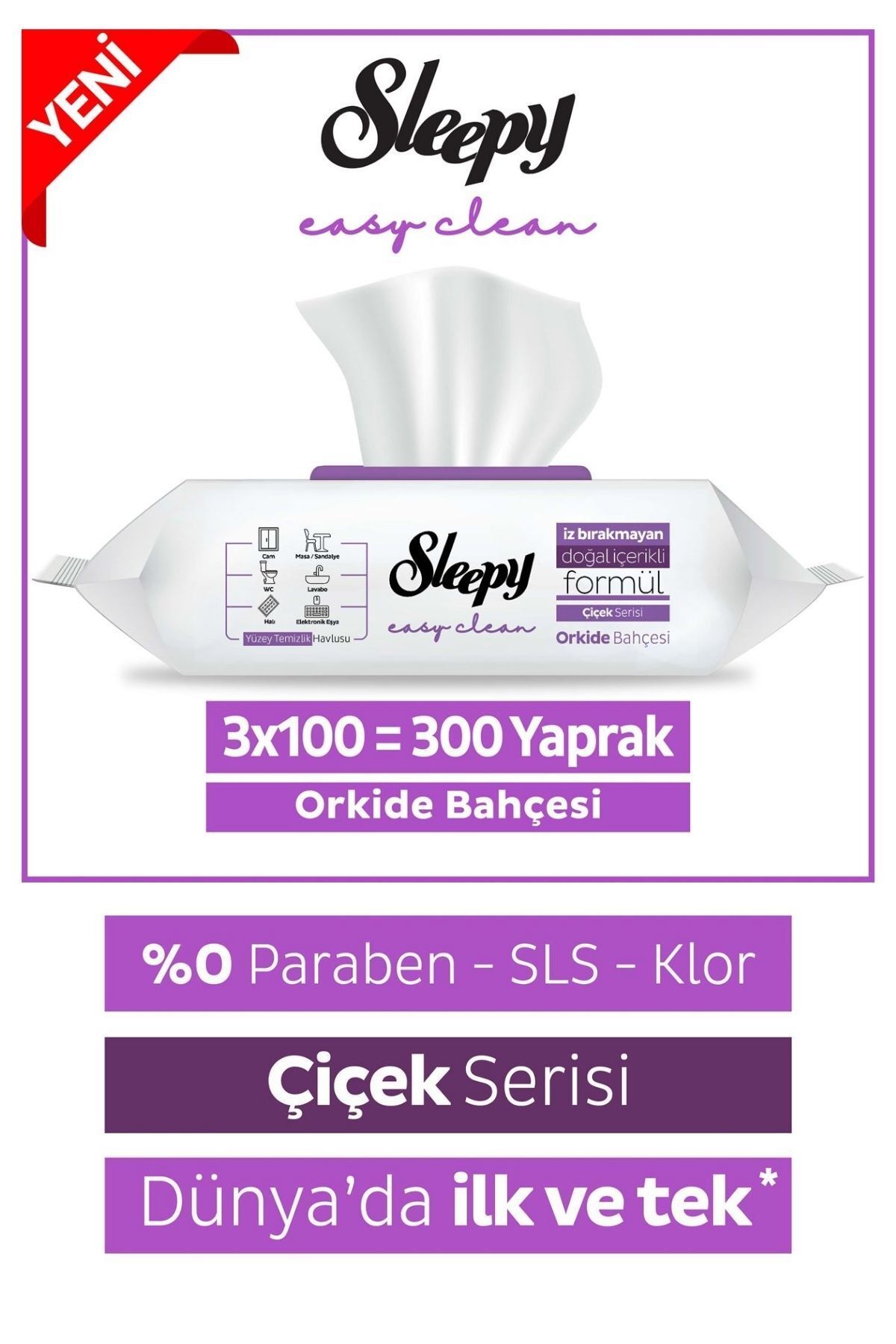 Sleepy Yüzey Temizlik Havlusu Orkide Bahçesi 3x100 (300 Yaprak)