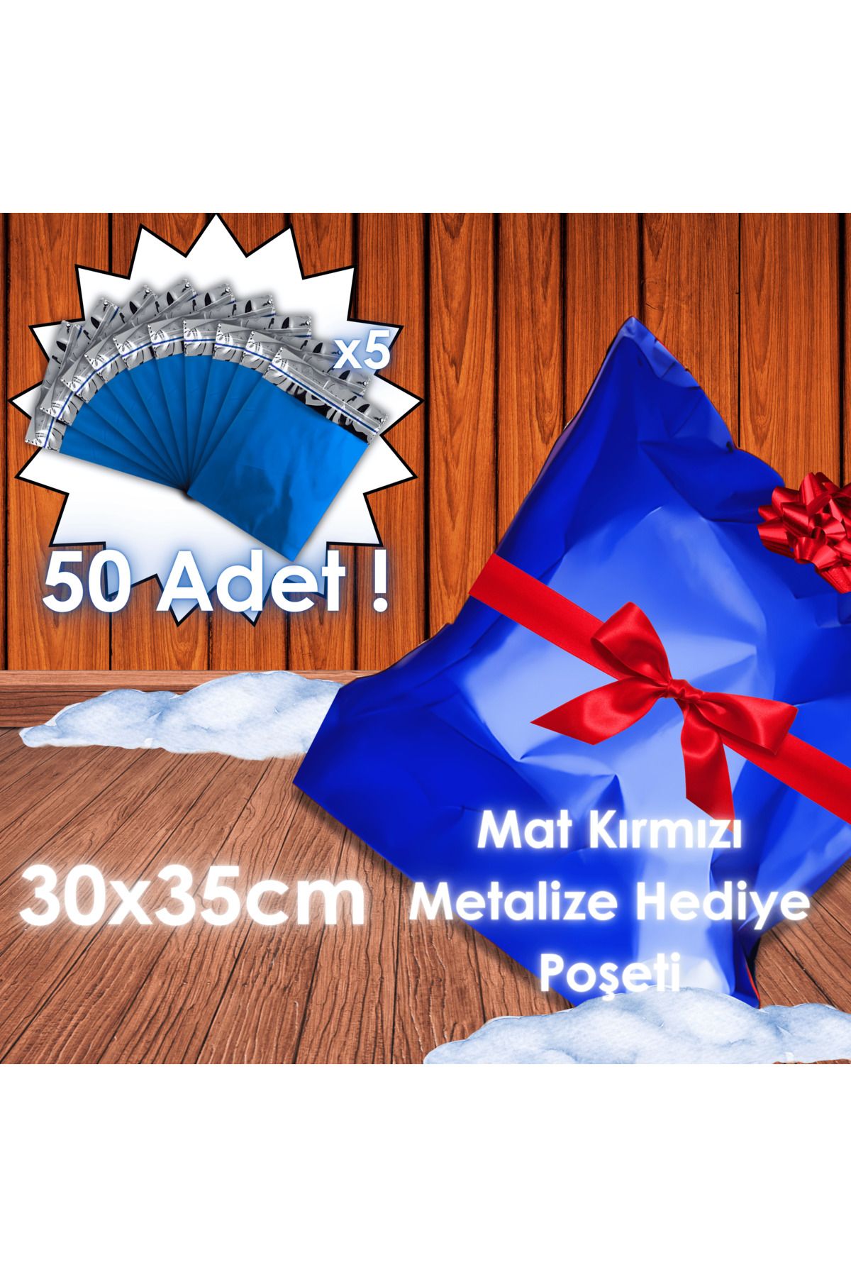 Ethex Mat Yapışkanlı Metalize Poşet (30x35 cm, Mavi, 50 Adet)