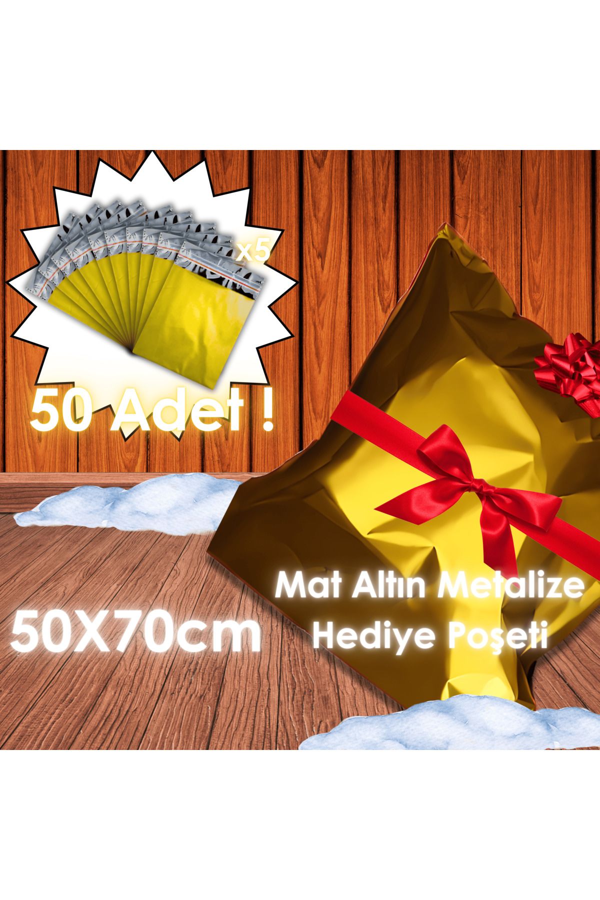 Ethex Mat Yapışkanlı Metalize Poşet (50x70 cm, Altın, 50 Adet)