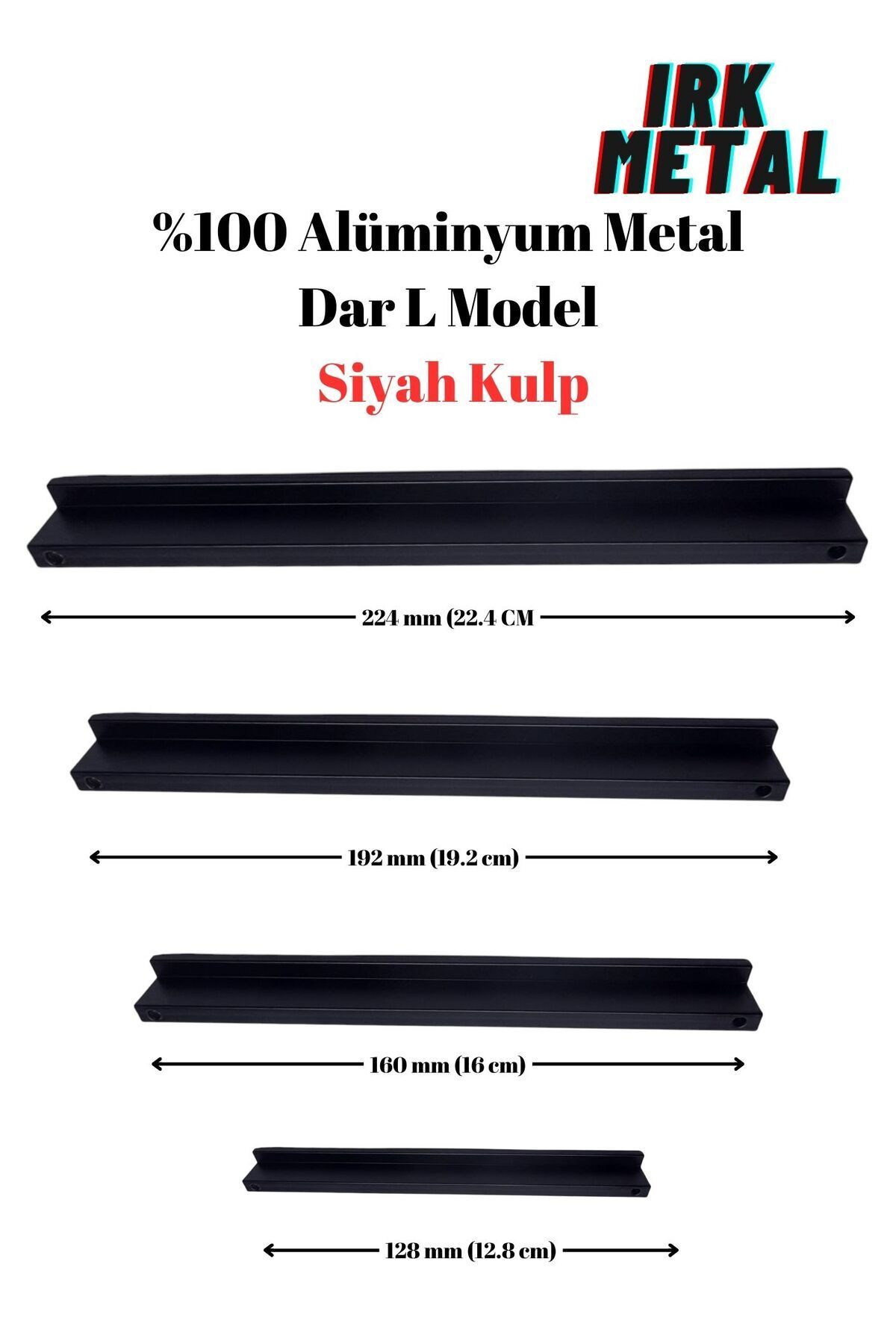 IRK METAL VE HIRDAVAT Mobilya Mutfak Çekmece Kapak Kulbu Içi Dolu Dar L Model Siyah Mat Kulp Metal