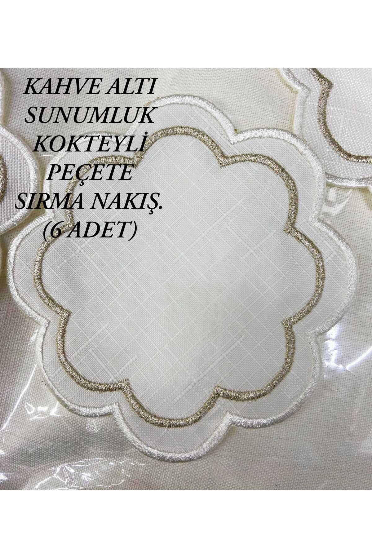 HMZ TEKSTİL KAHVE ALTI SUNUMLUK KOKTEYLİ SIRMA NAKIŞ PEÇETE . SUNUMLUK KAHVE ALTI PEÇETE 6 ADET .