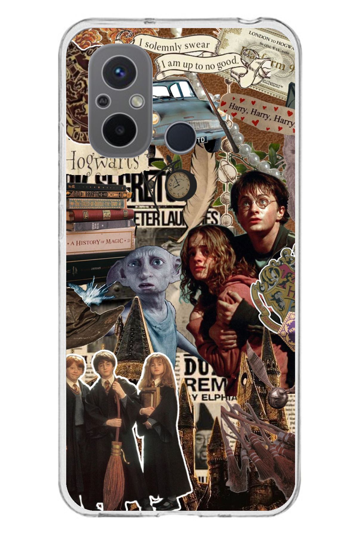 TechTree Redmi 12C Uyumlu Harry Potter Çıkartmalı Tasarımlı Şeffaf Silikon Kılıf