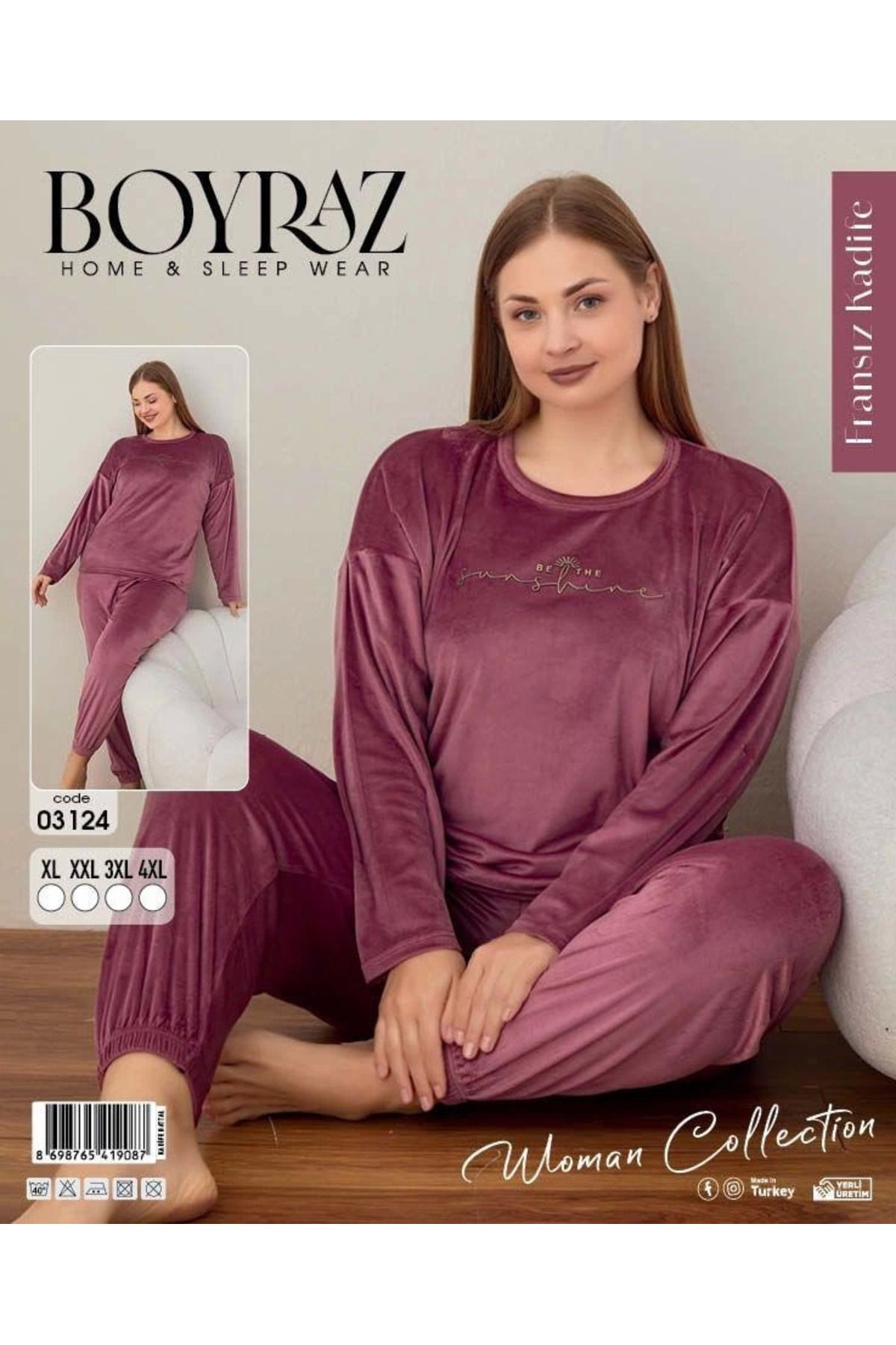 ZenWave BSMA Boyraz 03124 Battal Fransız Kadife Pijama Takımı