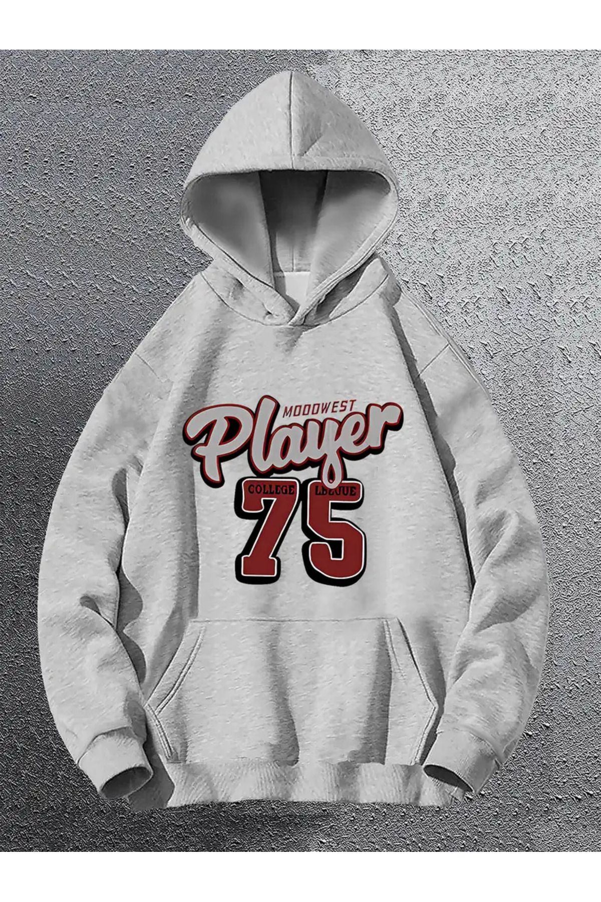 Guillermo Erkekler için Player 75 Baskılı Kapüşonlu Sweatshirt - GRAMIX, Geniş Beden, Şık ve Rahat